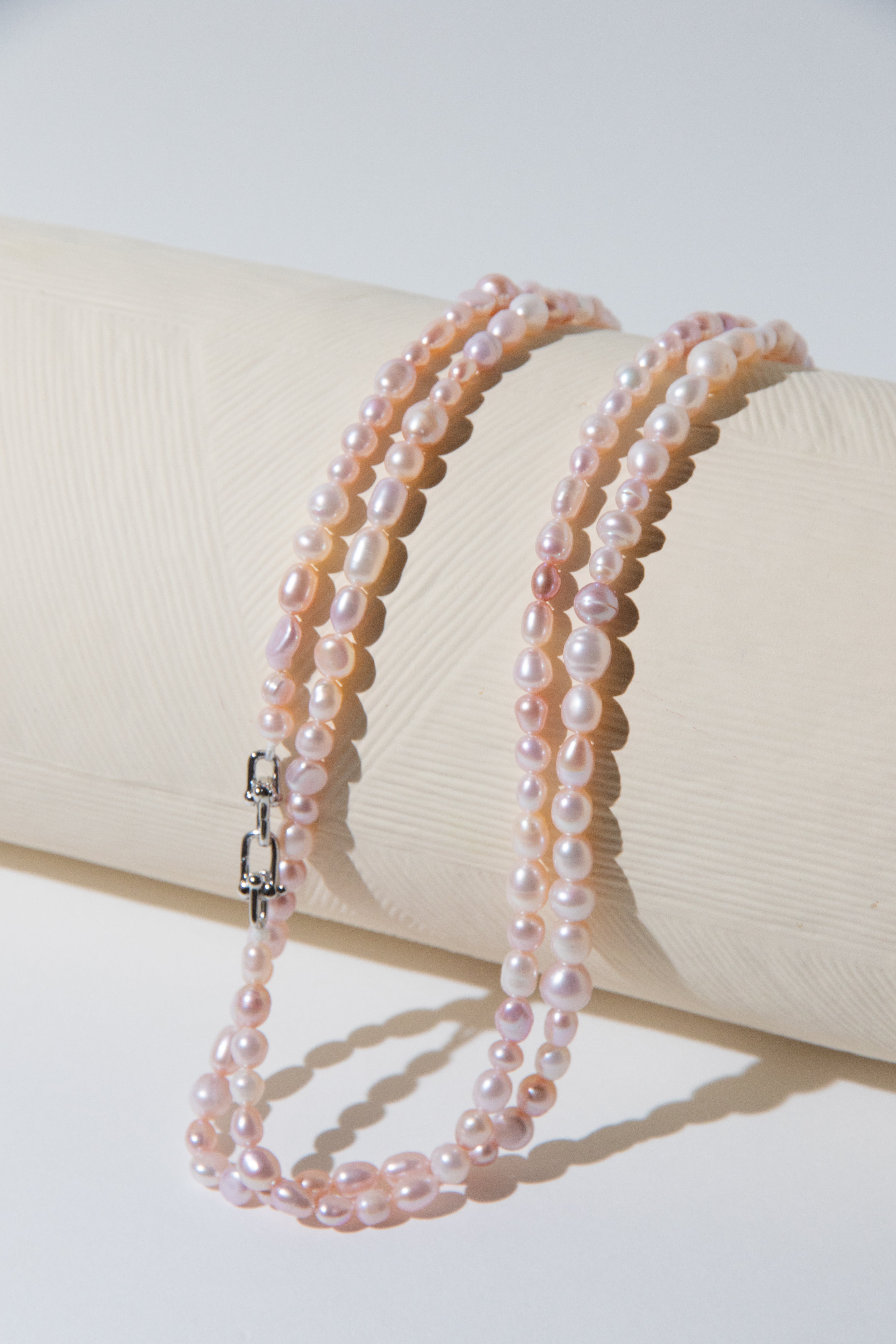 Spring is coming-1.1 meters long natural freshwater pink pearls necklace.
