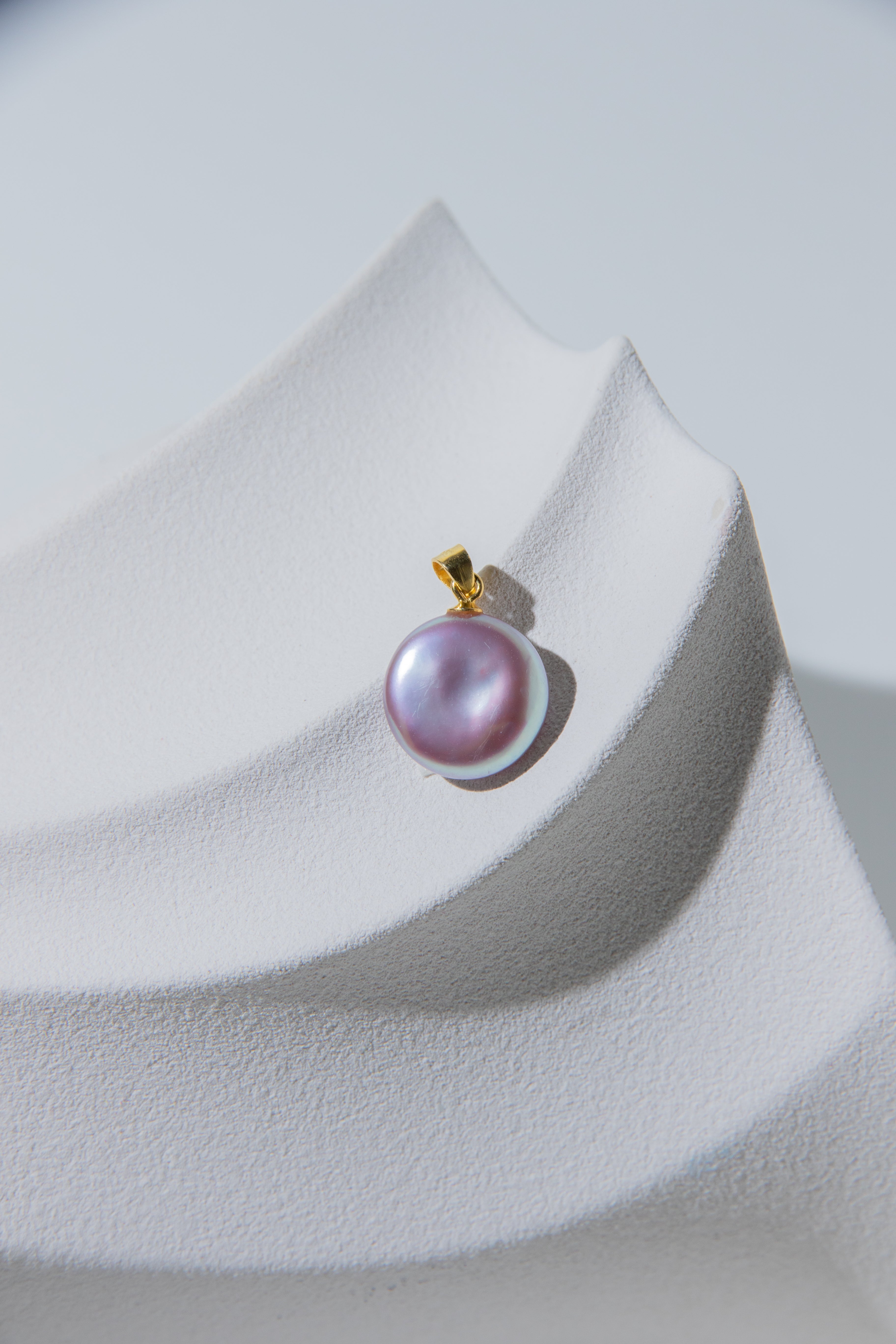 Delicate silver green purple button pearl pendant