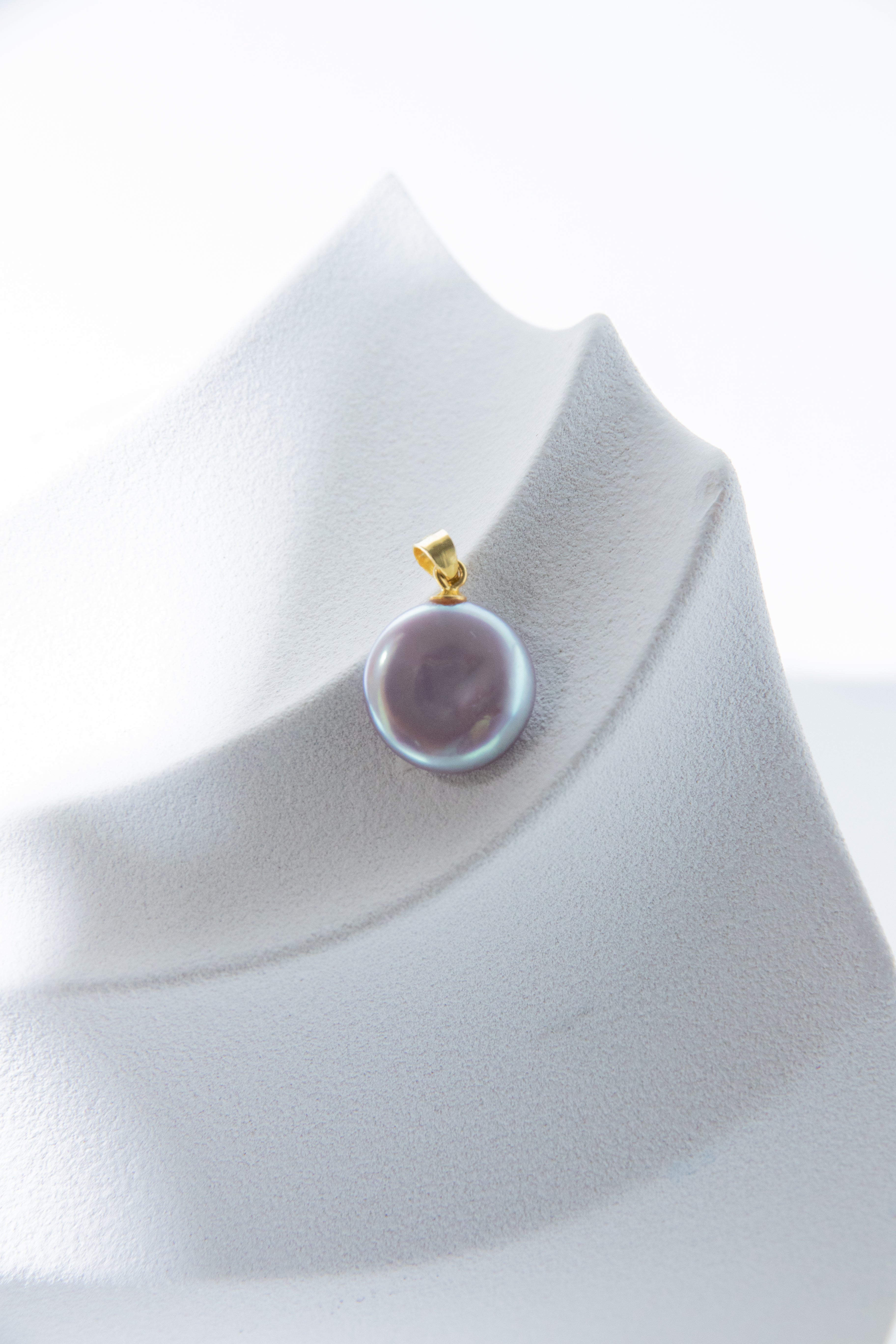 Delicate silver green purple button pearl pendant