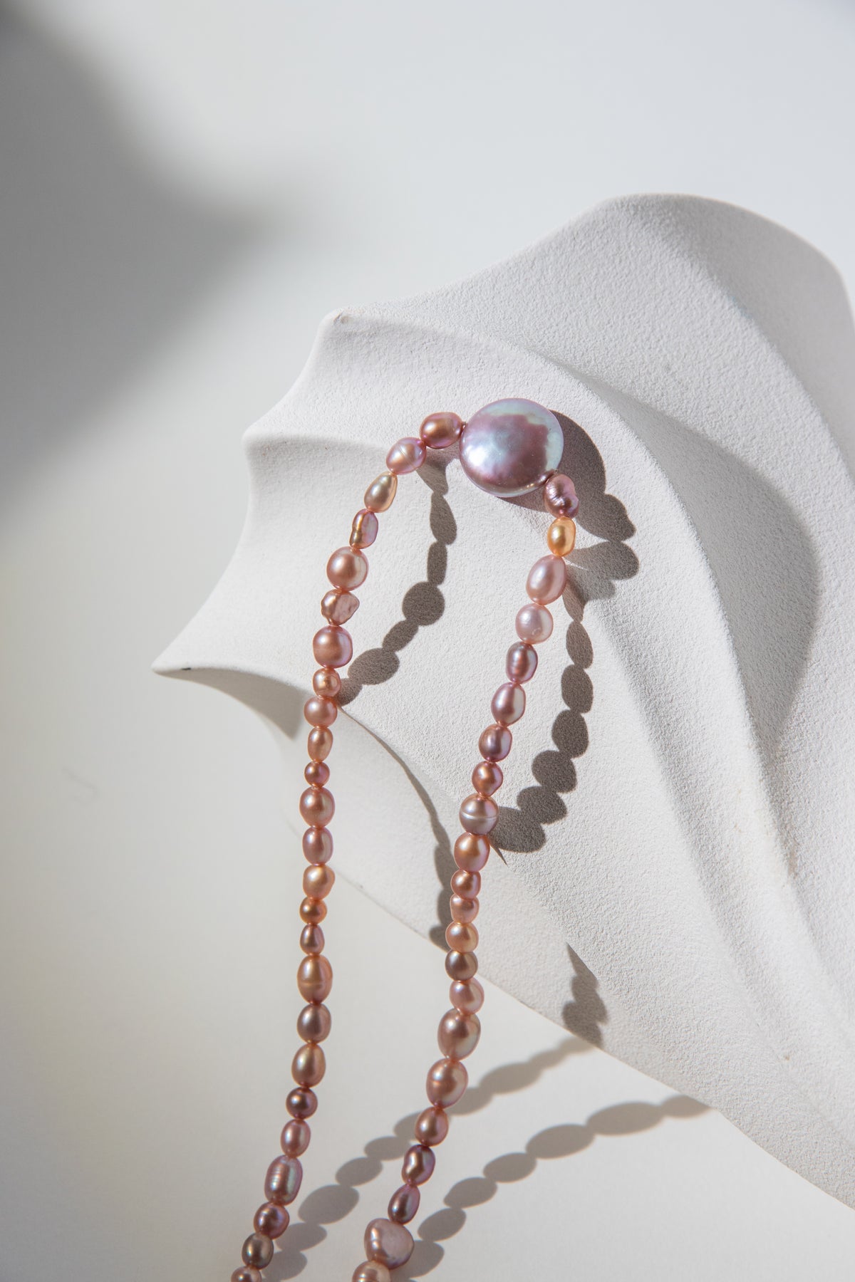Golden Tea and Mint-Irregular mini pearls with button pearl necklace.