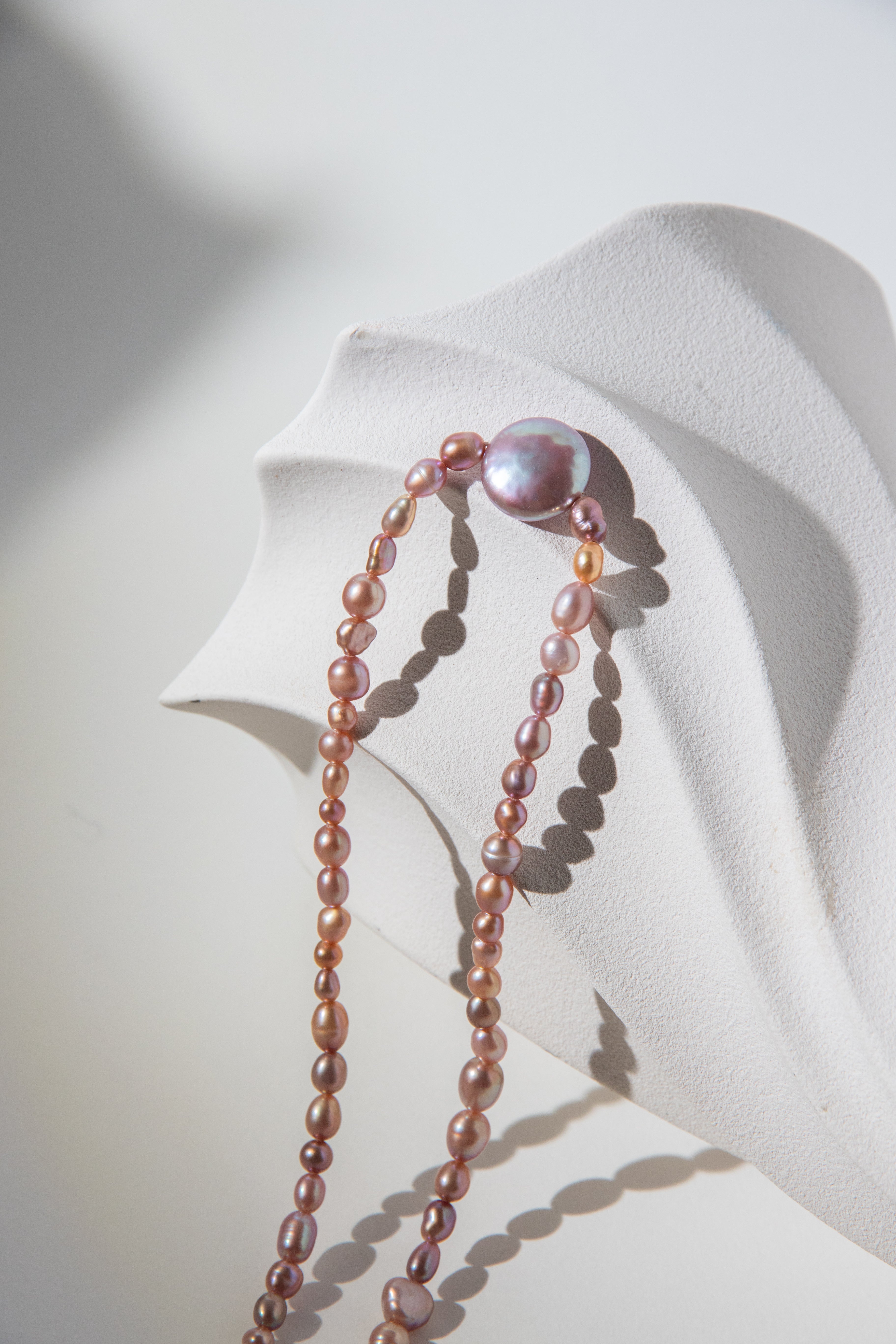 Golden Tea and Mint-Irregular mini pearls with button pearl necklace.