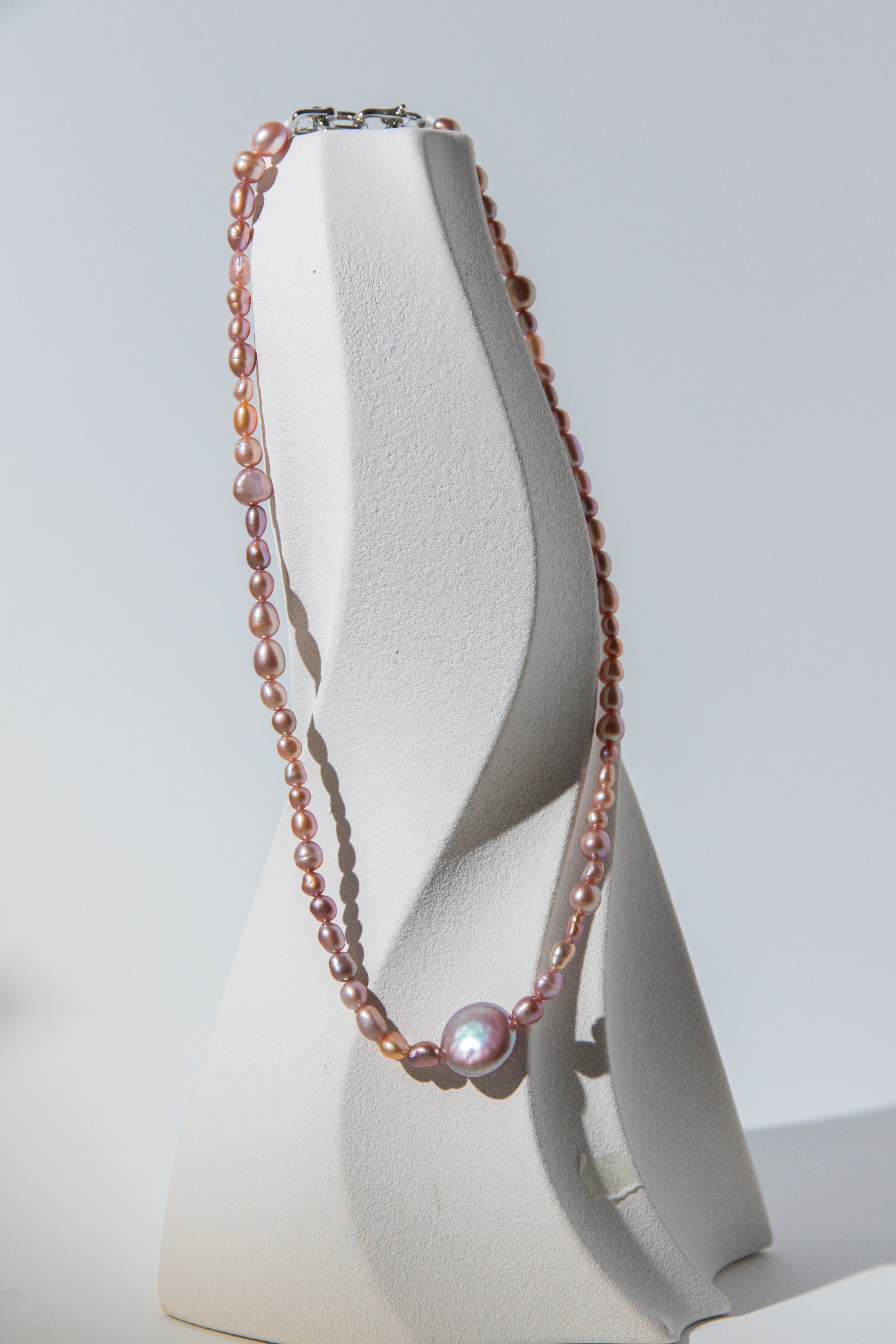 Golden Tea and Mint-Irregular mini pearls with button pearl necklace.