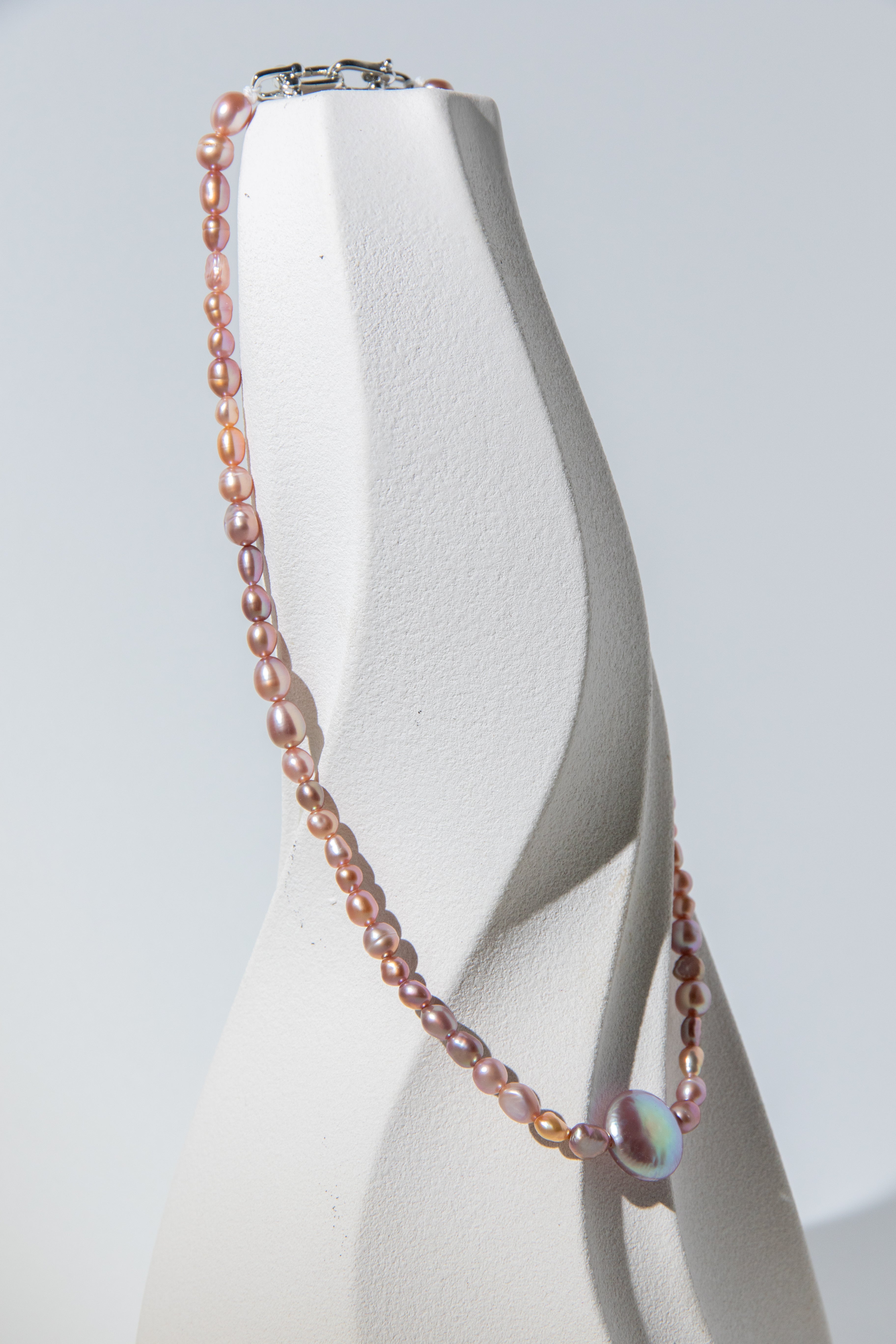 Golden Tea and Mint-Irregular mini pearls with button pearl necklace.