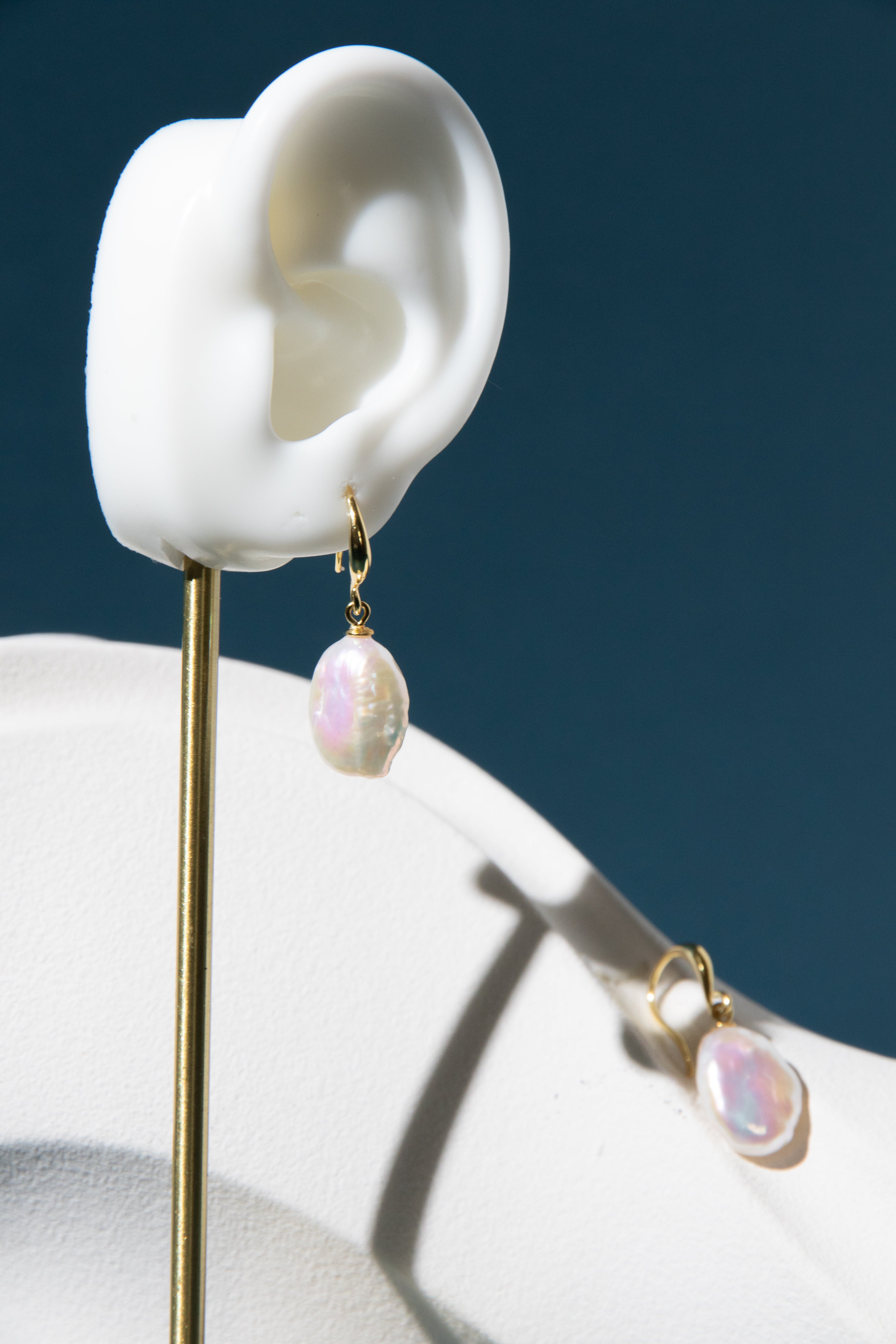 Gold plated silver seedless white pearl earring