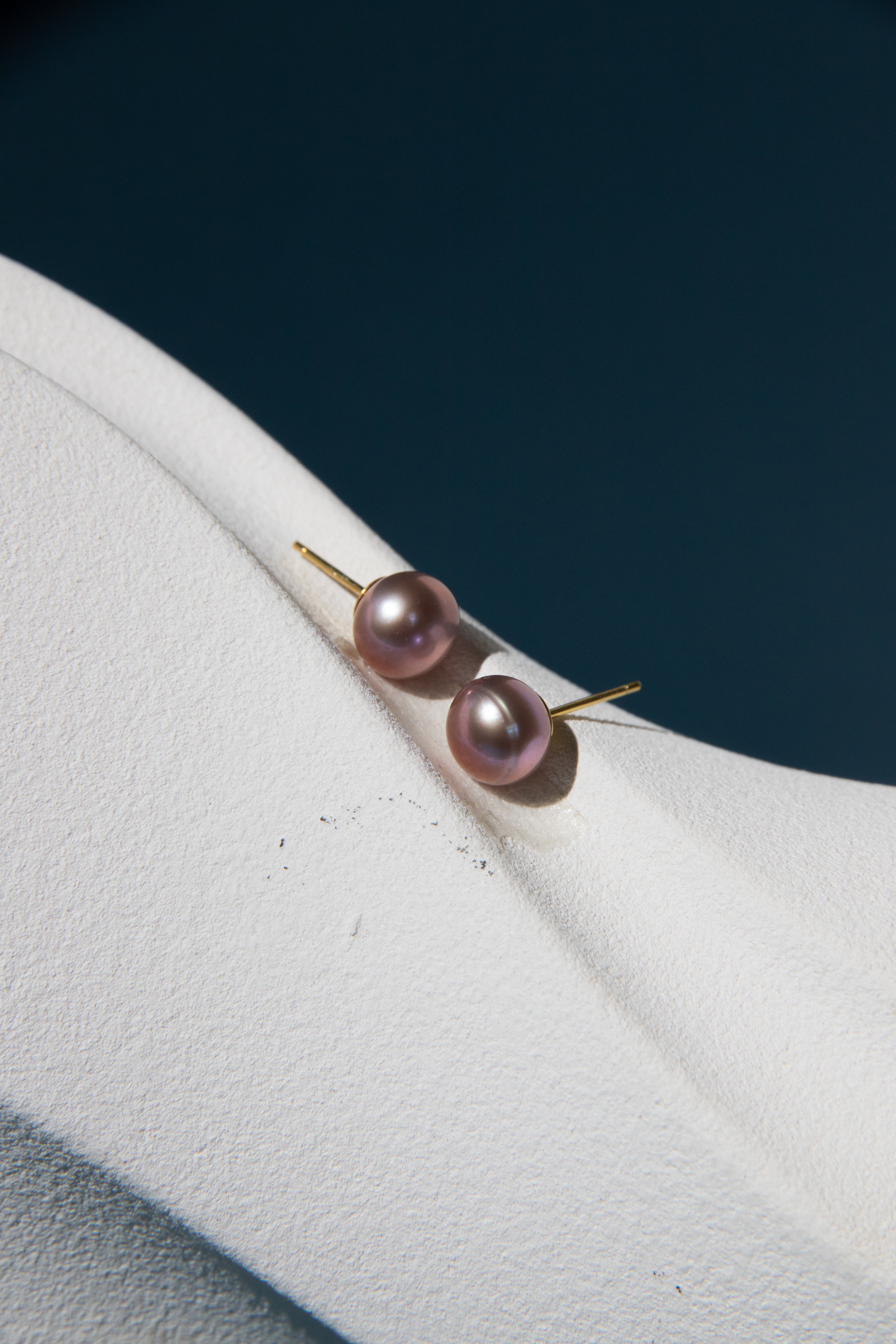 simple brown-purple freshwater pearl studs.