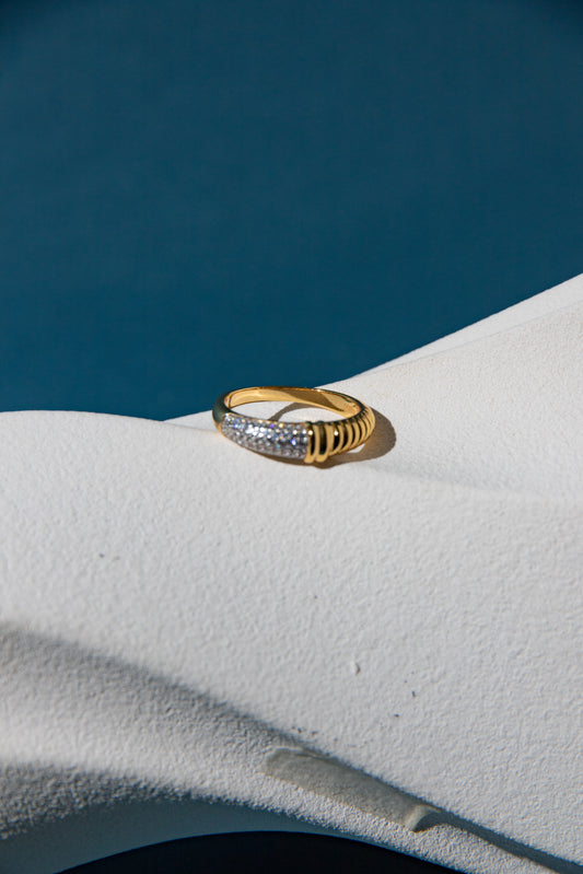 fine silver-18k gold plated solid sterling silver ring with sparkling zirconia stones