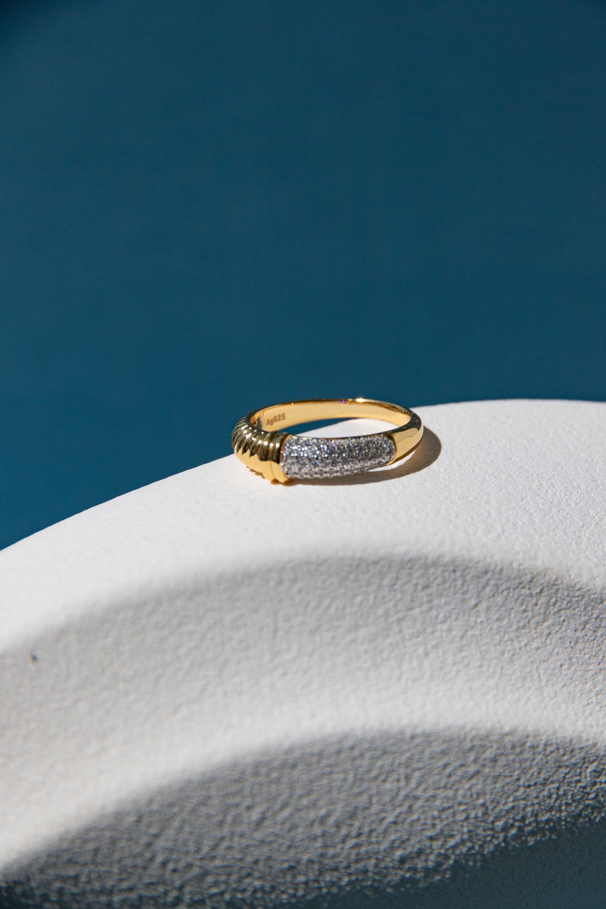 fine silver-18k gold plated solid sterling silver ring with sparkling zirconia stones