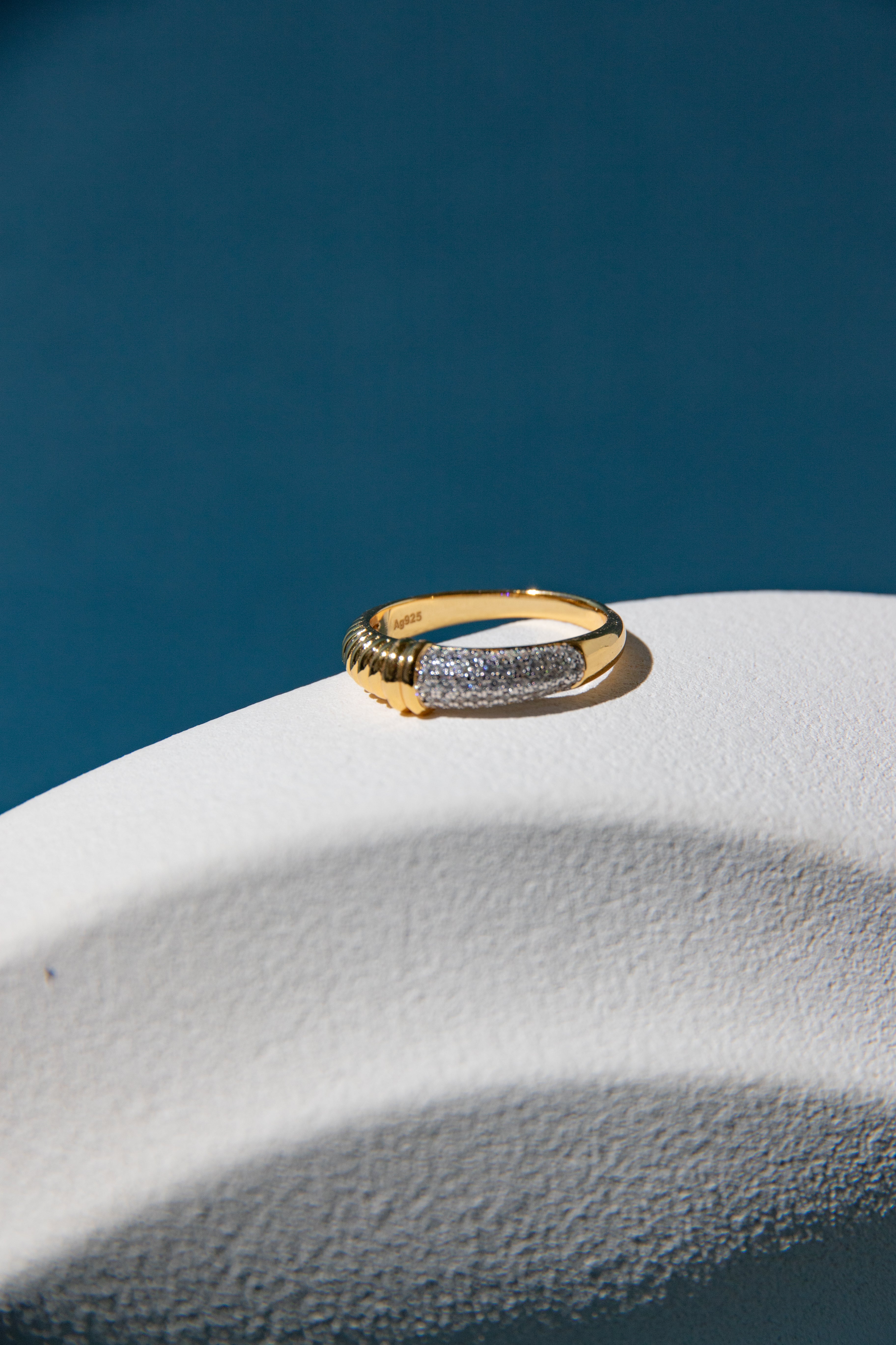 fine silver-18k gold plated solid sterling silver ring with sparkling zirconia stones