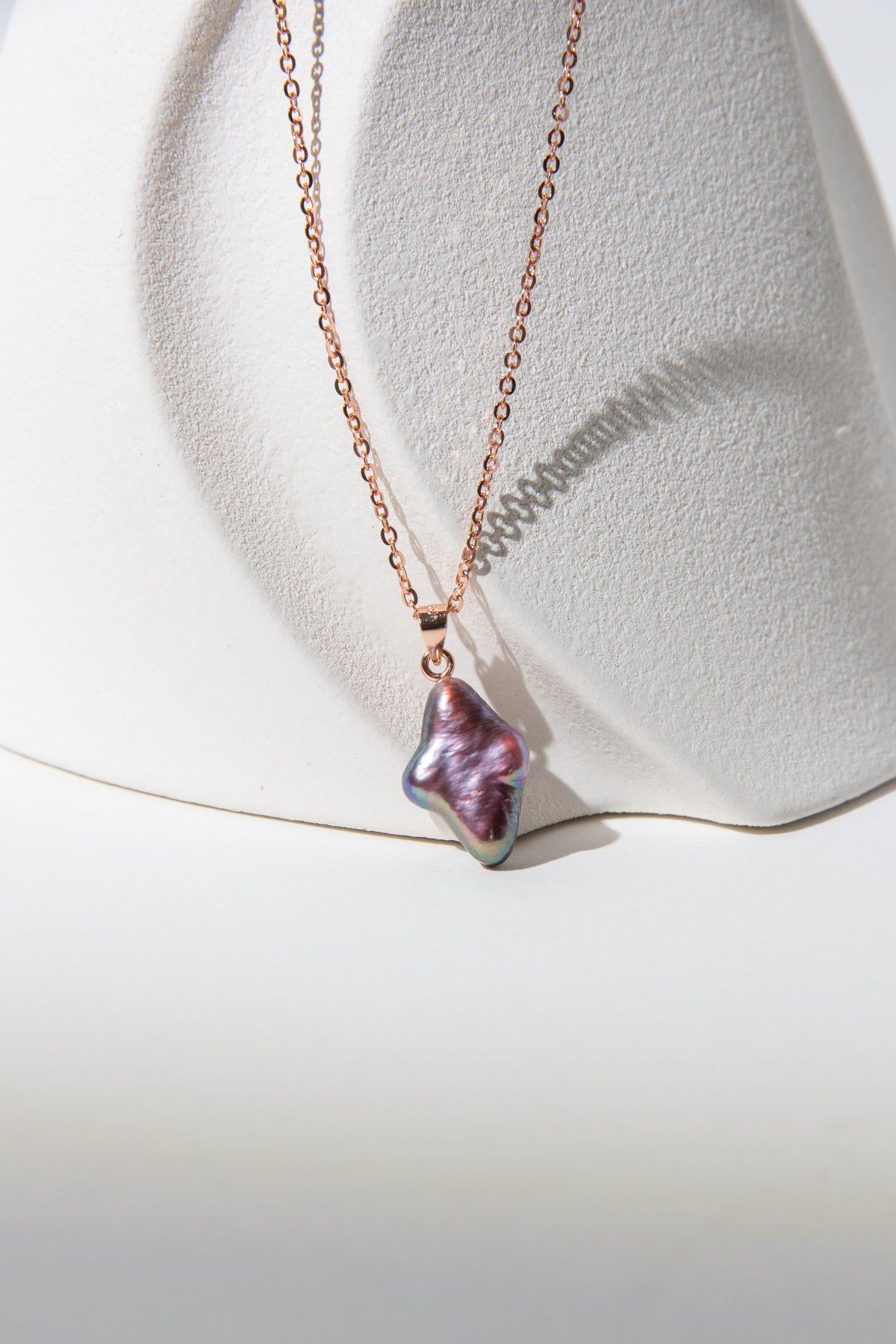 wine violet polar star necklace with rosegold plated silver chain.