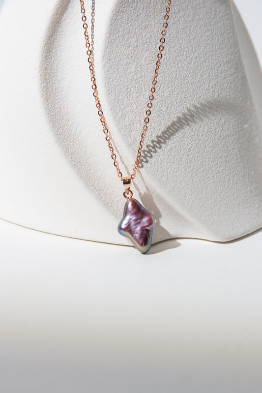 wine violet polar star necklace with rosegold plated silver chain.