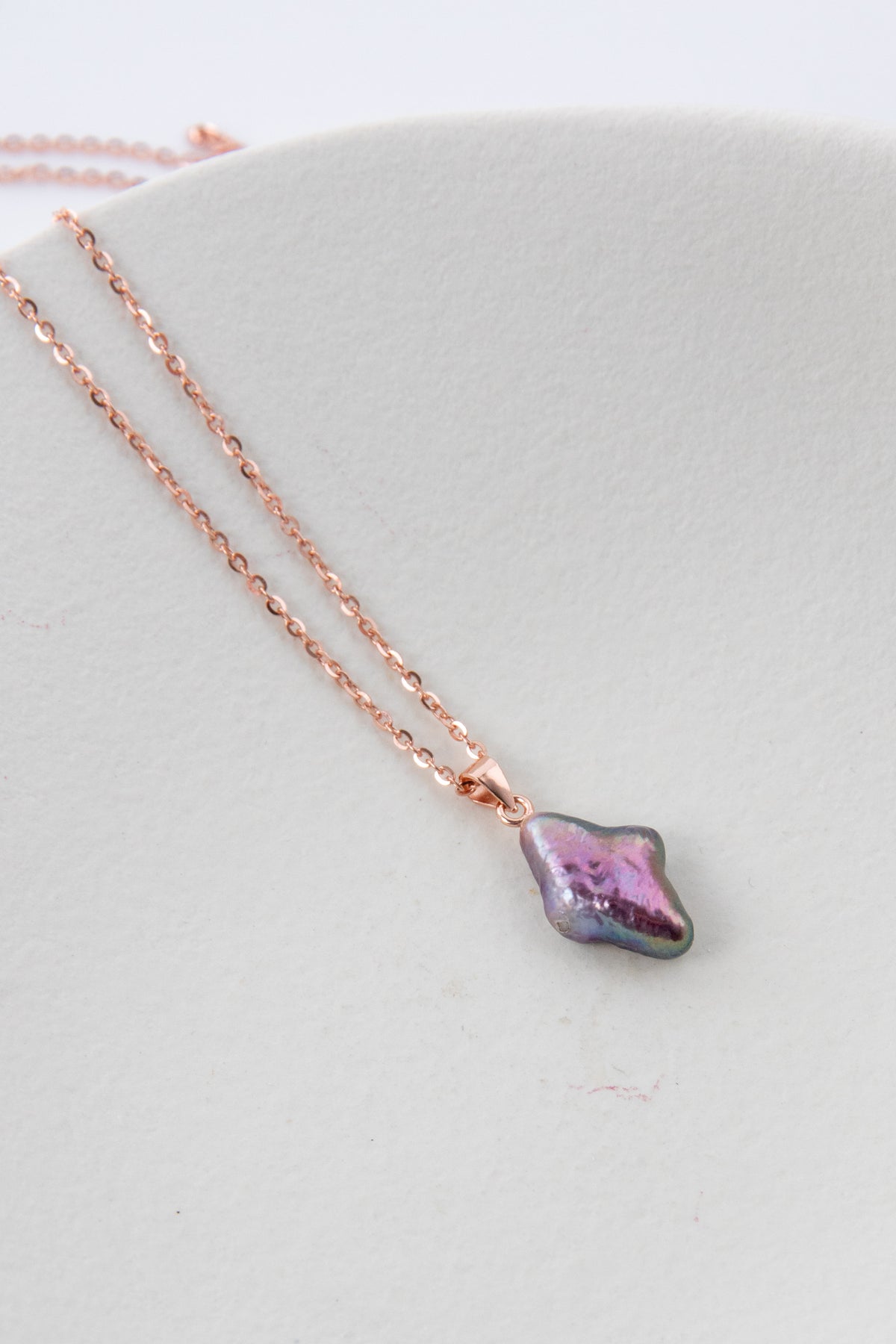 wine violet polar star necklace with rosegold plated silver chain.