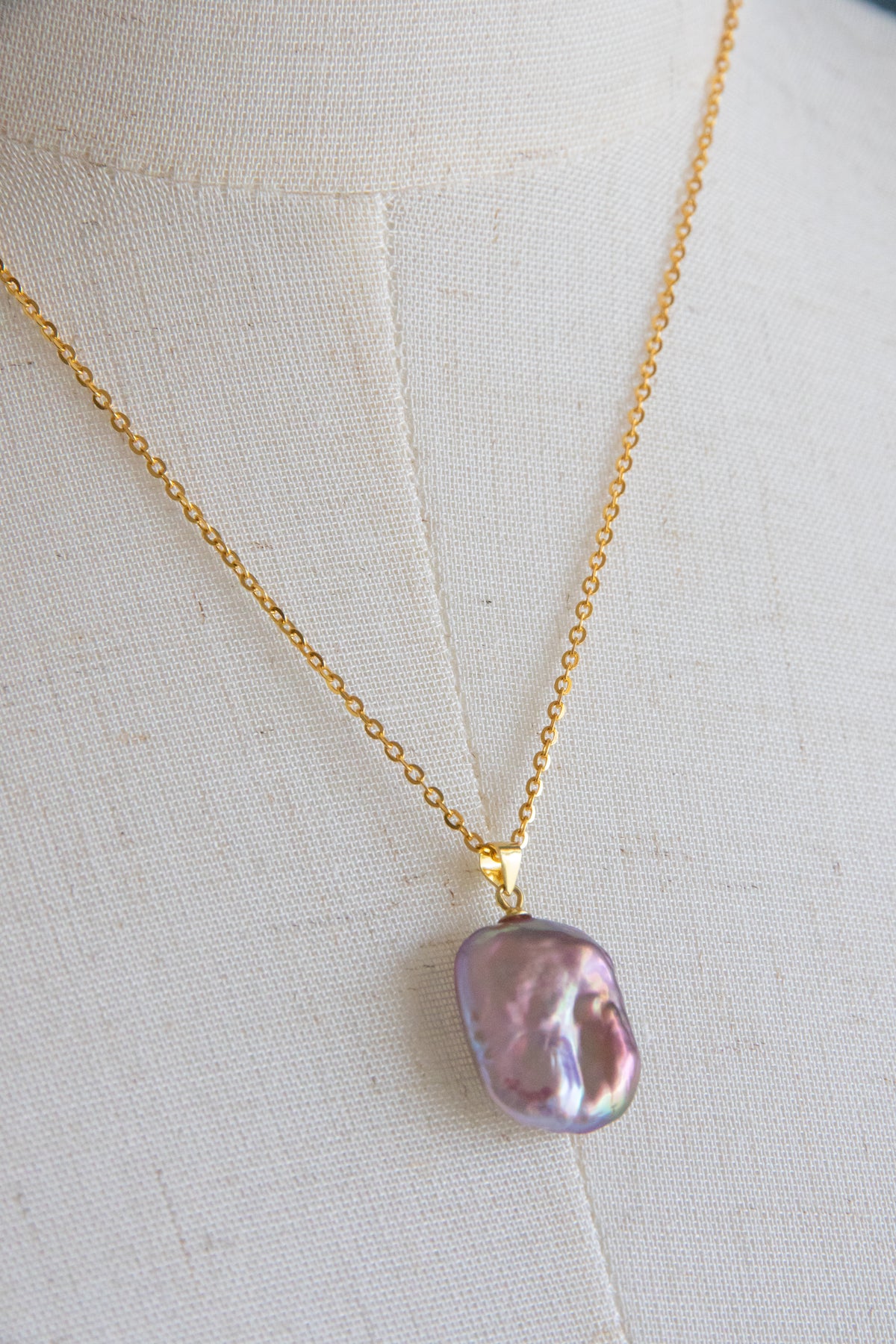 fairy color square pearl necklace-chain included