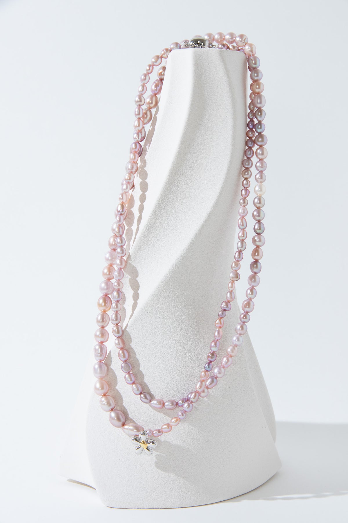 Natural lavender color freshwater pearl gradient sized necklace - 100cm long