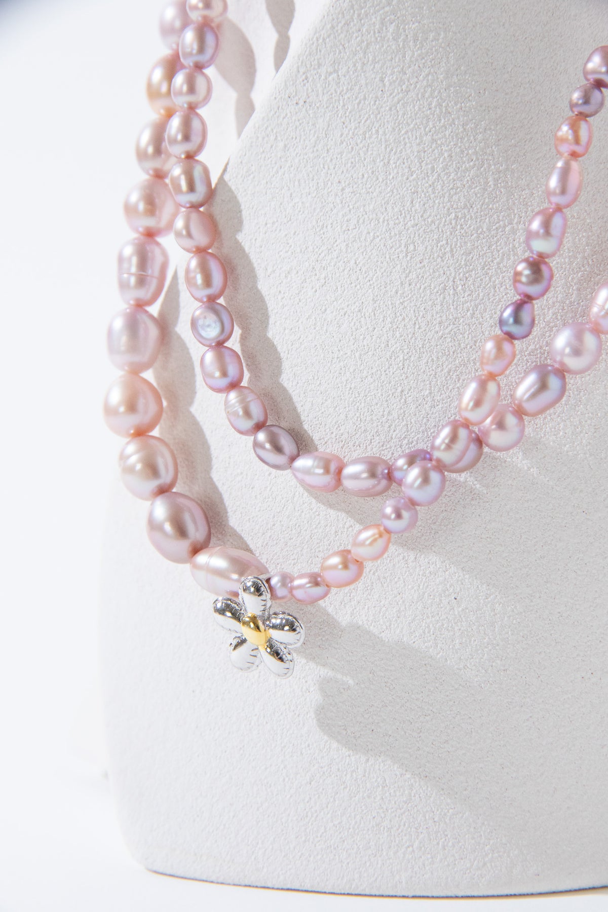 Natural lavender color freshwater pearl gradient sized necklace - 100cm long