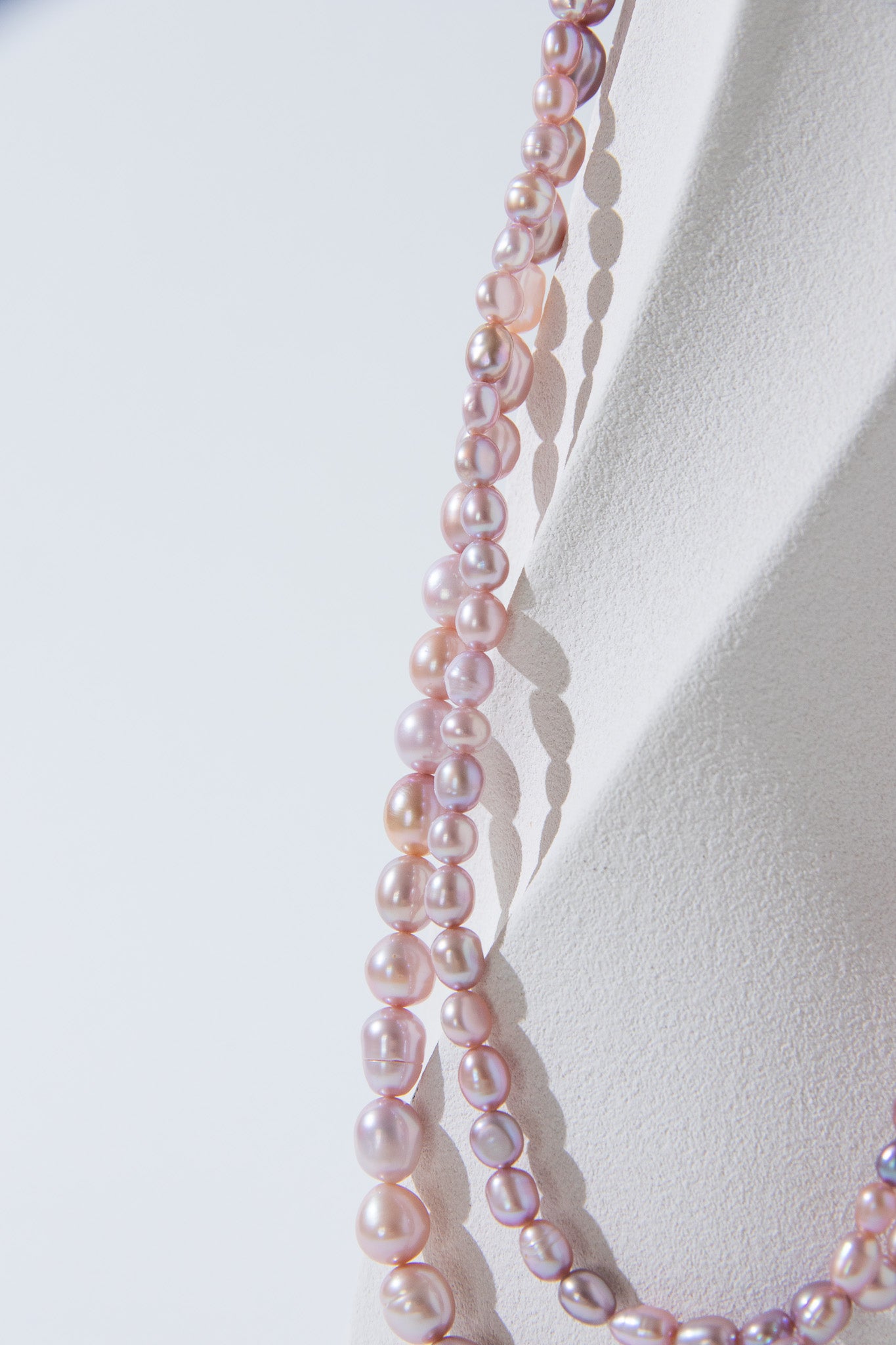 Natural lavender color freshwater pearl gradient sized necklace - 100cm long
