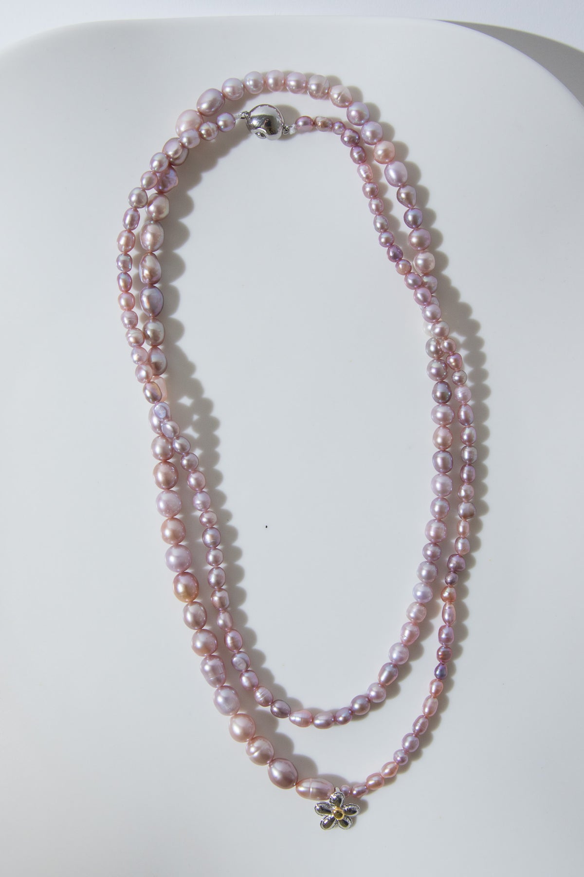 Natural lavender color freshwater pearl gradient sized necklace - 100cm long