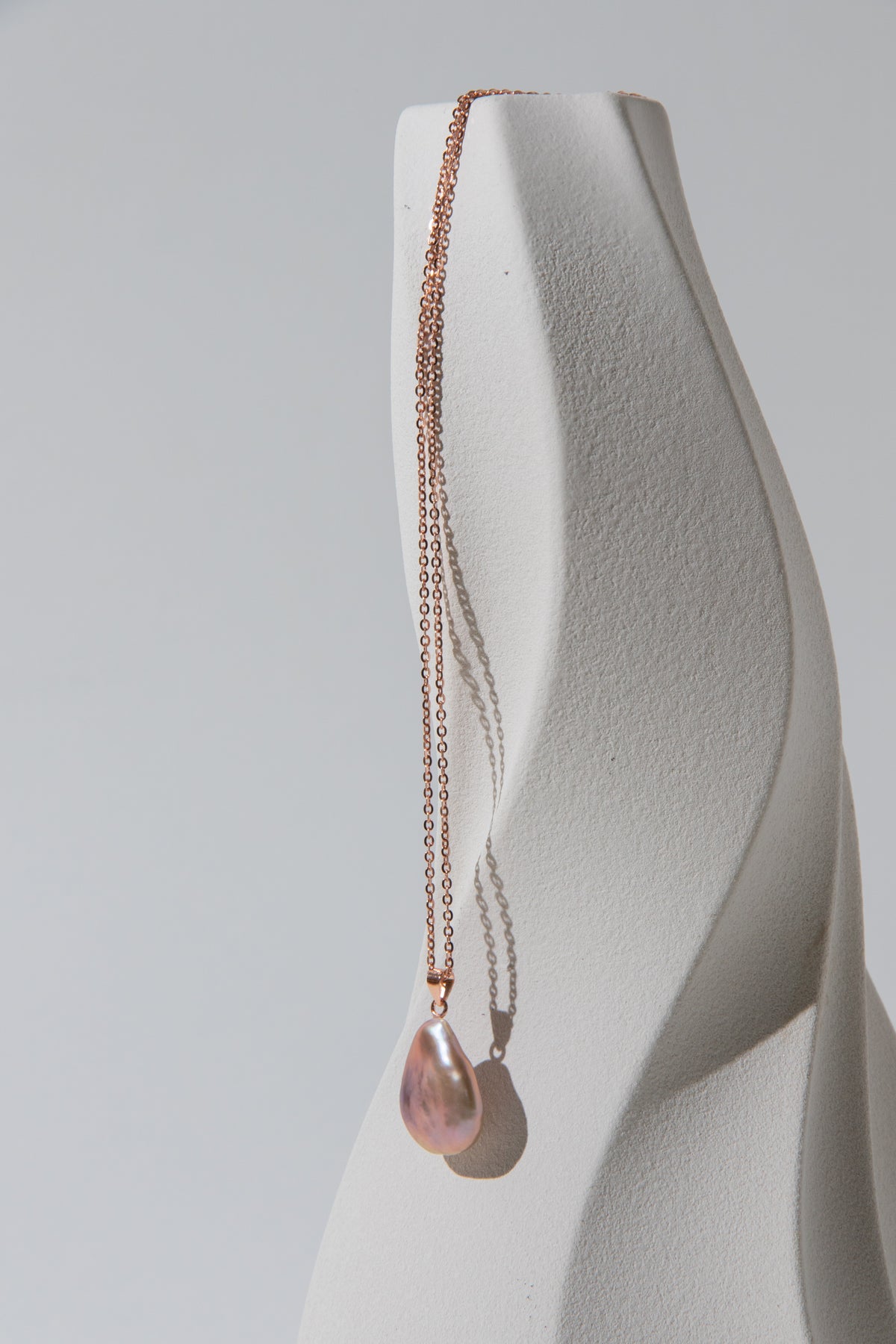 natural rose gold colored flat big drop pearl necklace