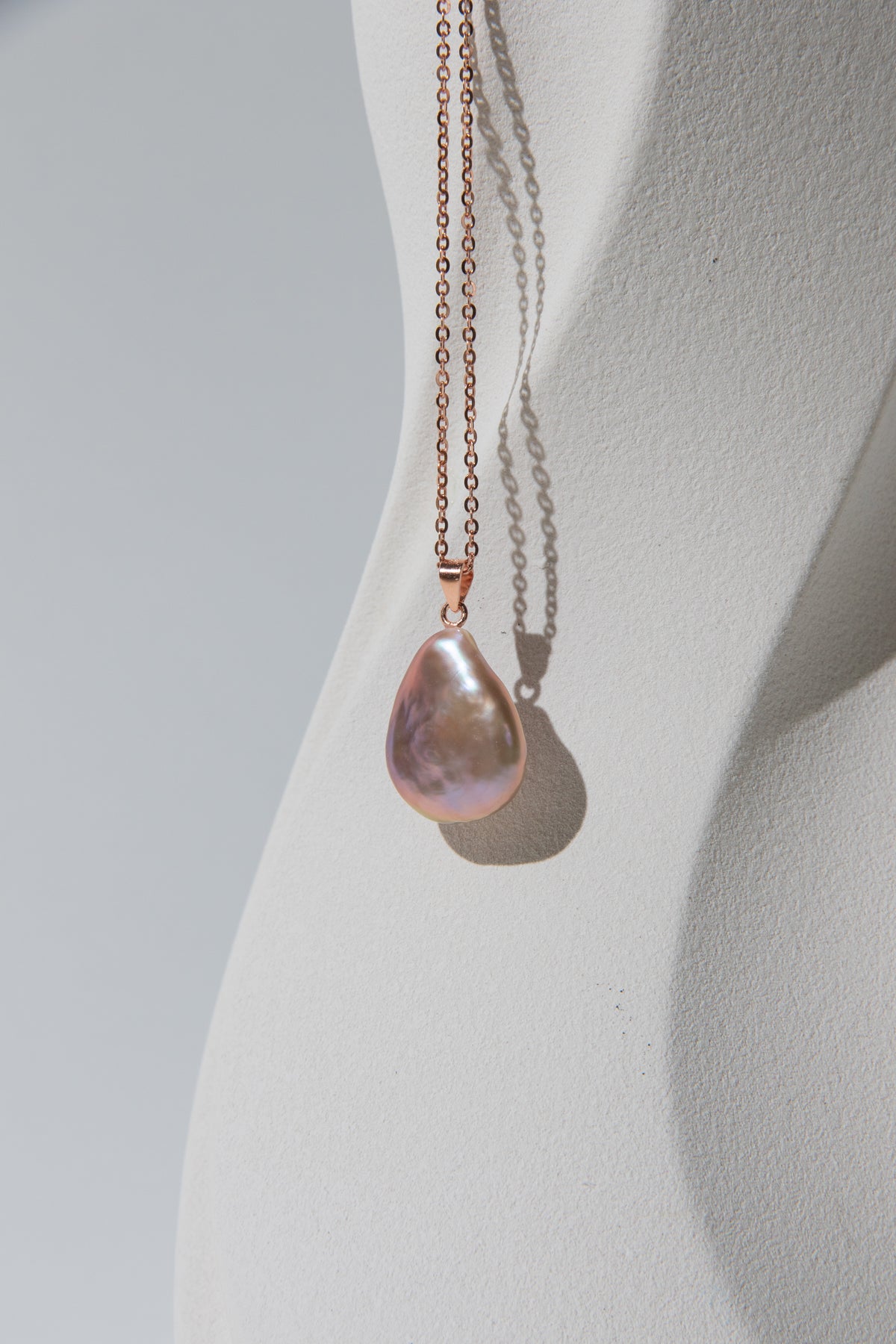 natural rose gold colored flat big drop pearl necklace