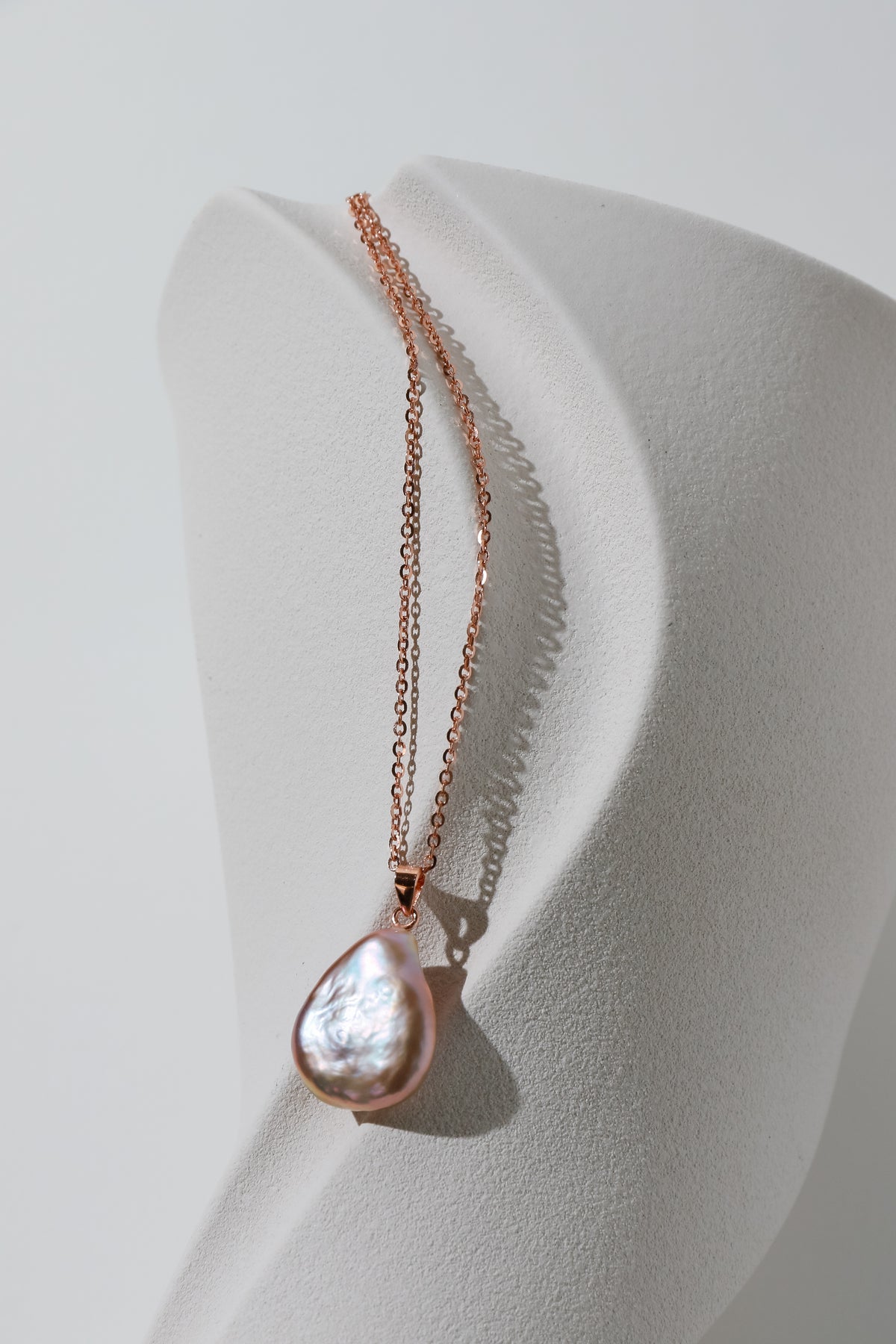 natural rose gold colored flat big drop pearl necklace