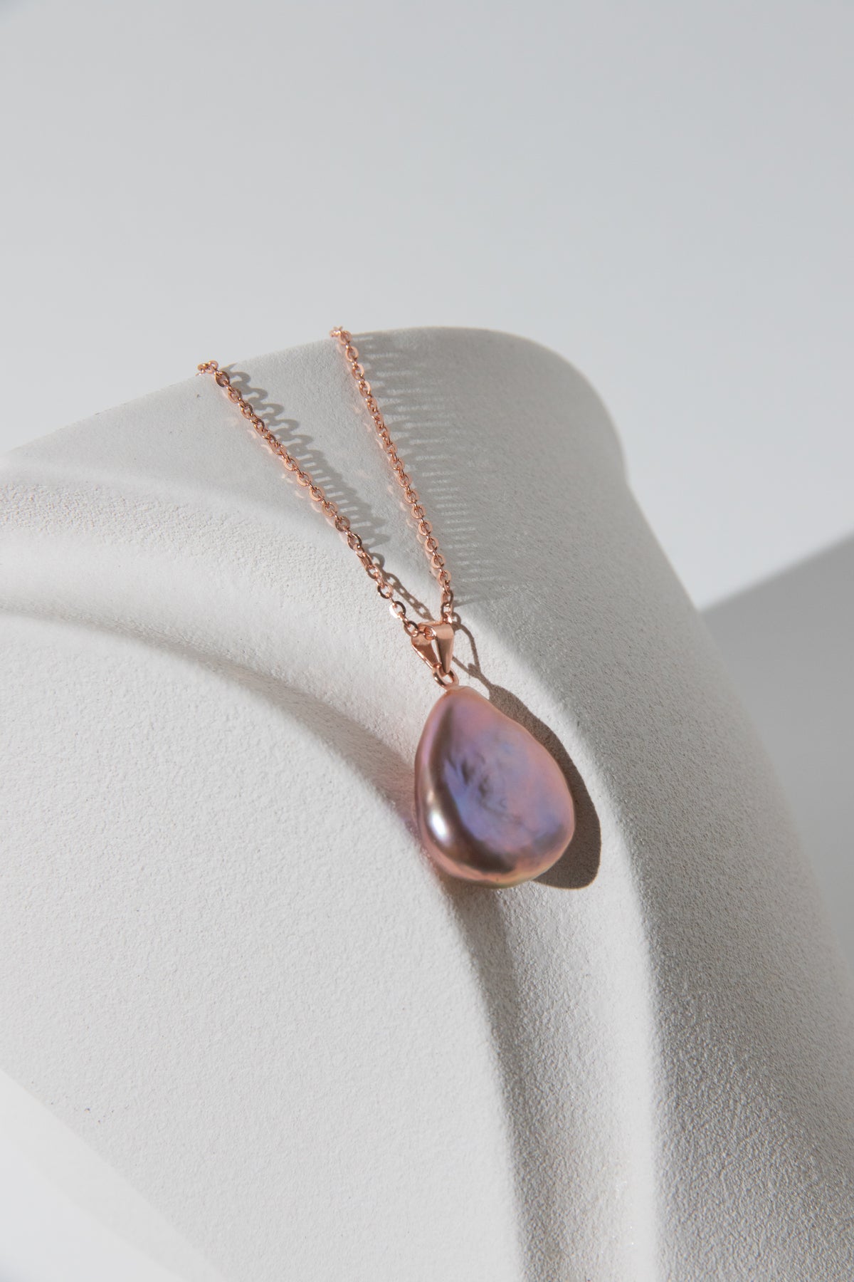 natural rose gold colored flat big drop pearl necklace