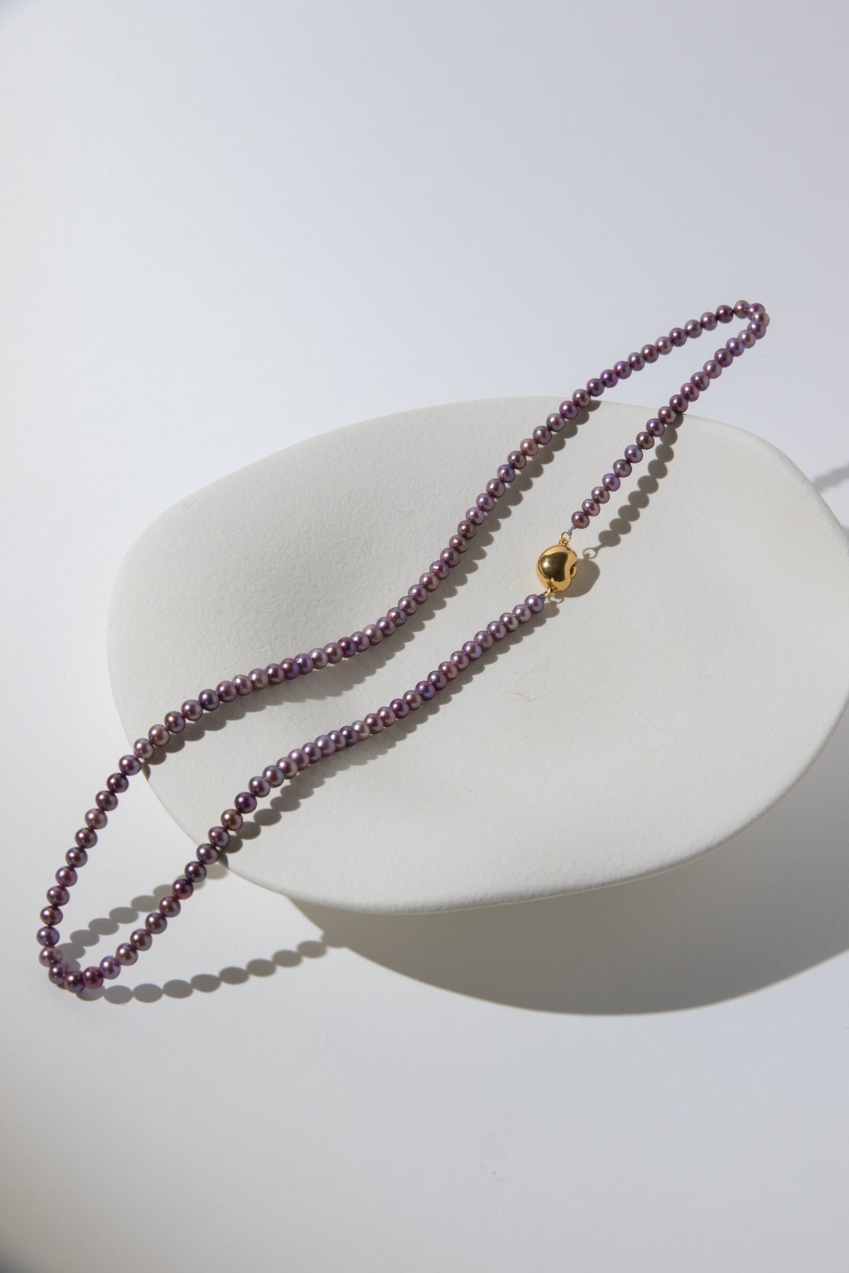 48cm long small round natural purple pearl necklace