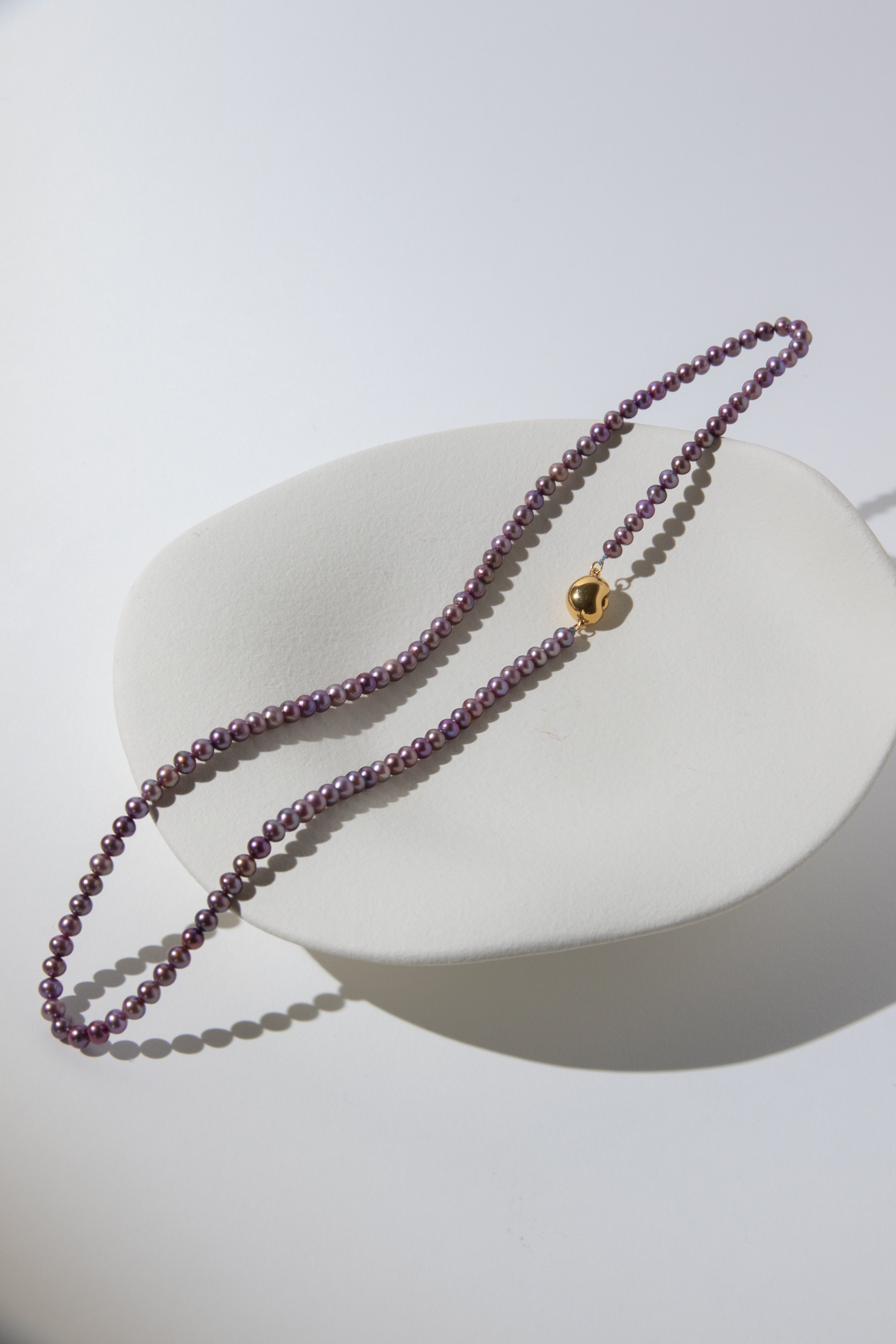 48cm long small round natural purple pearl necklace