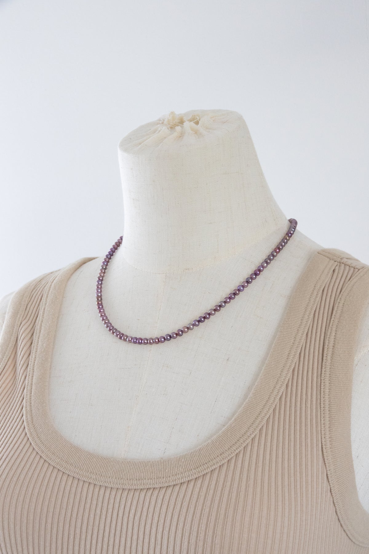 48cm long small round natural purple pearl necklace