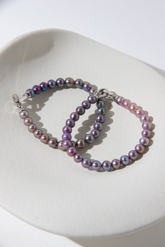 Purple rainbow round pearl bracelets.