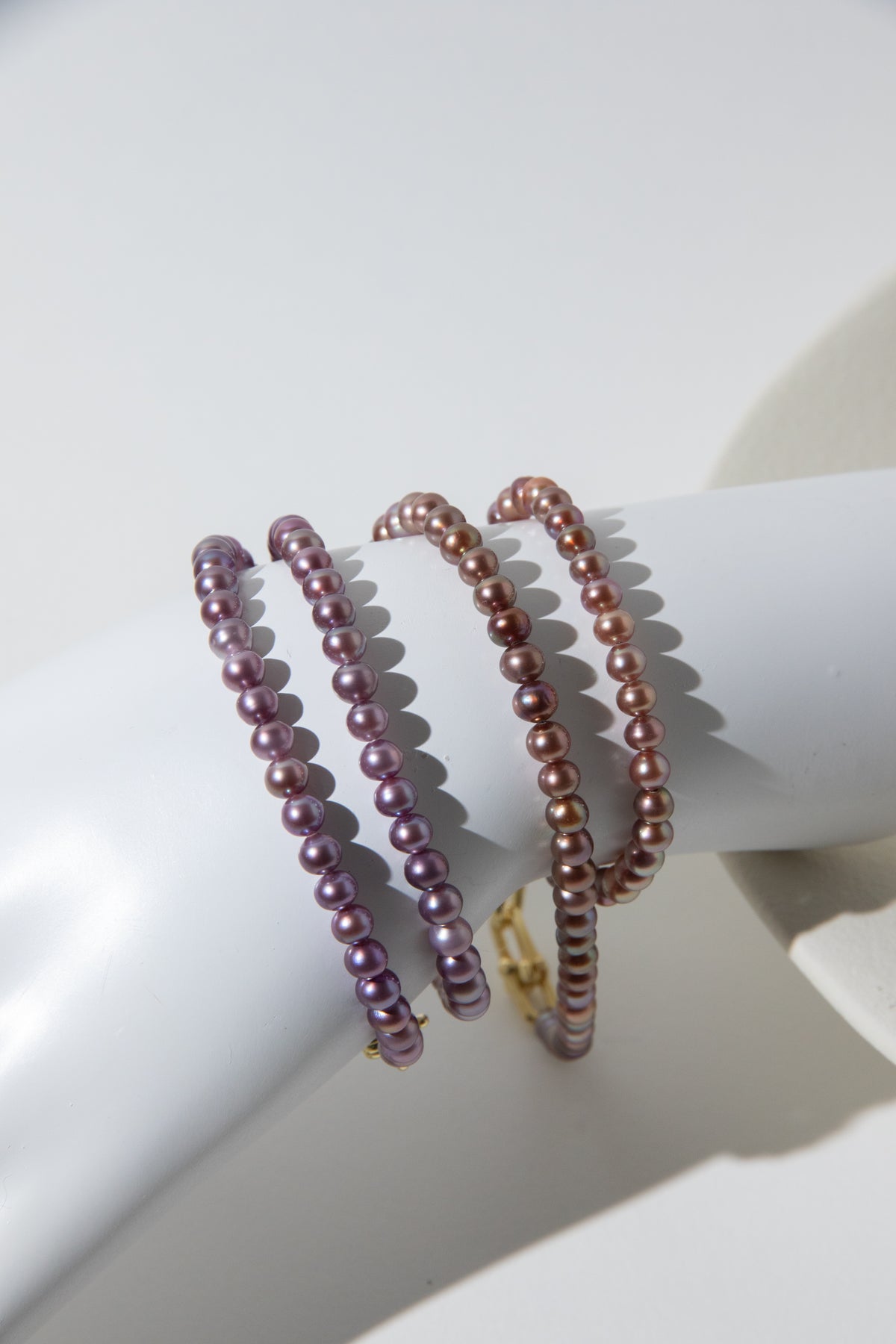 double layered small pearl bracelets-lilac and brown.