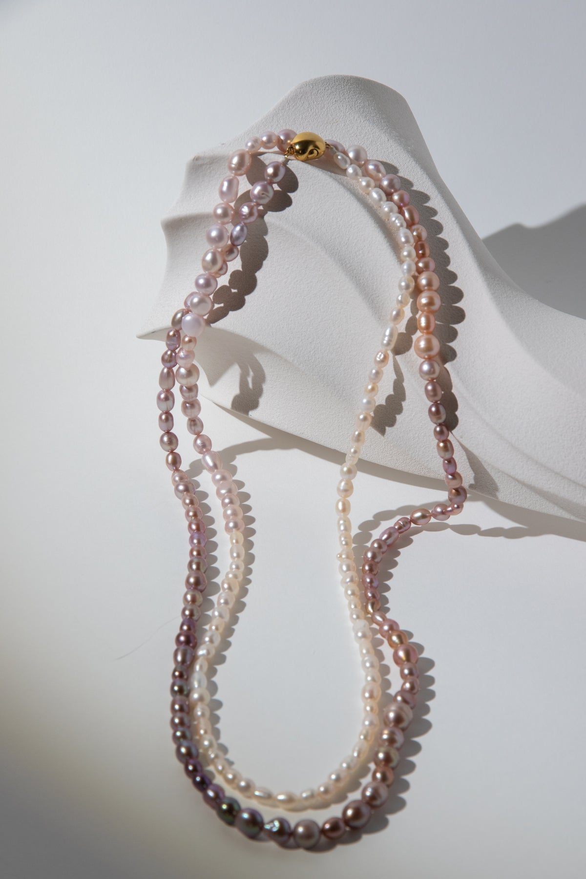 120cm long white-pink-purple natural rice pear gradient color necklace