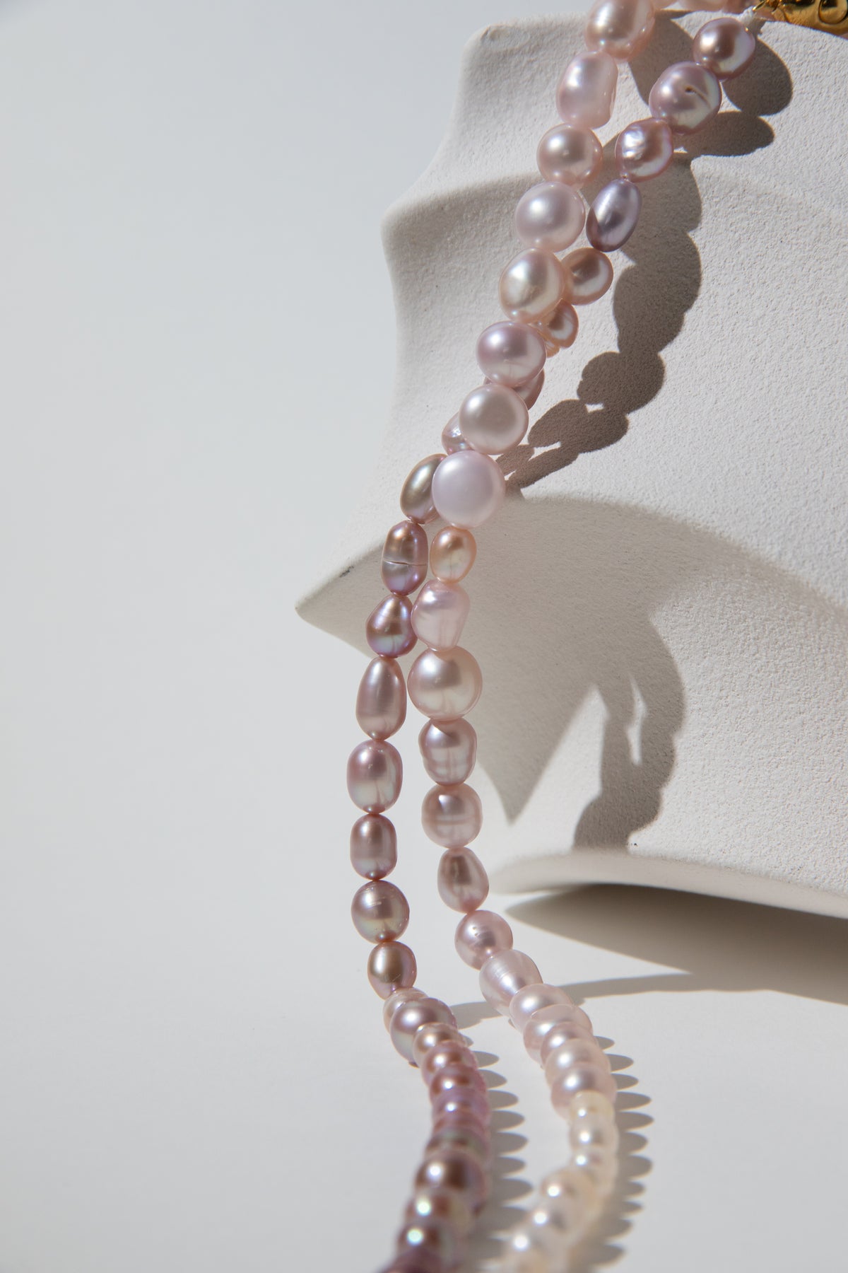 120cm long white-pink-purple natural rice pear gradient color necklace