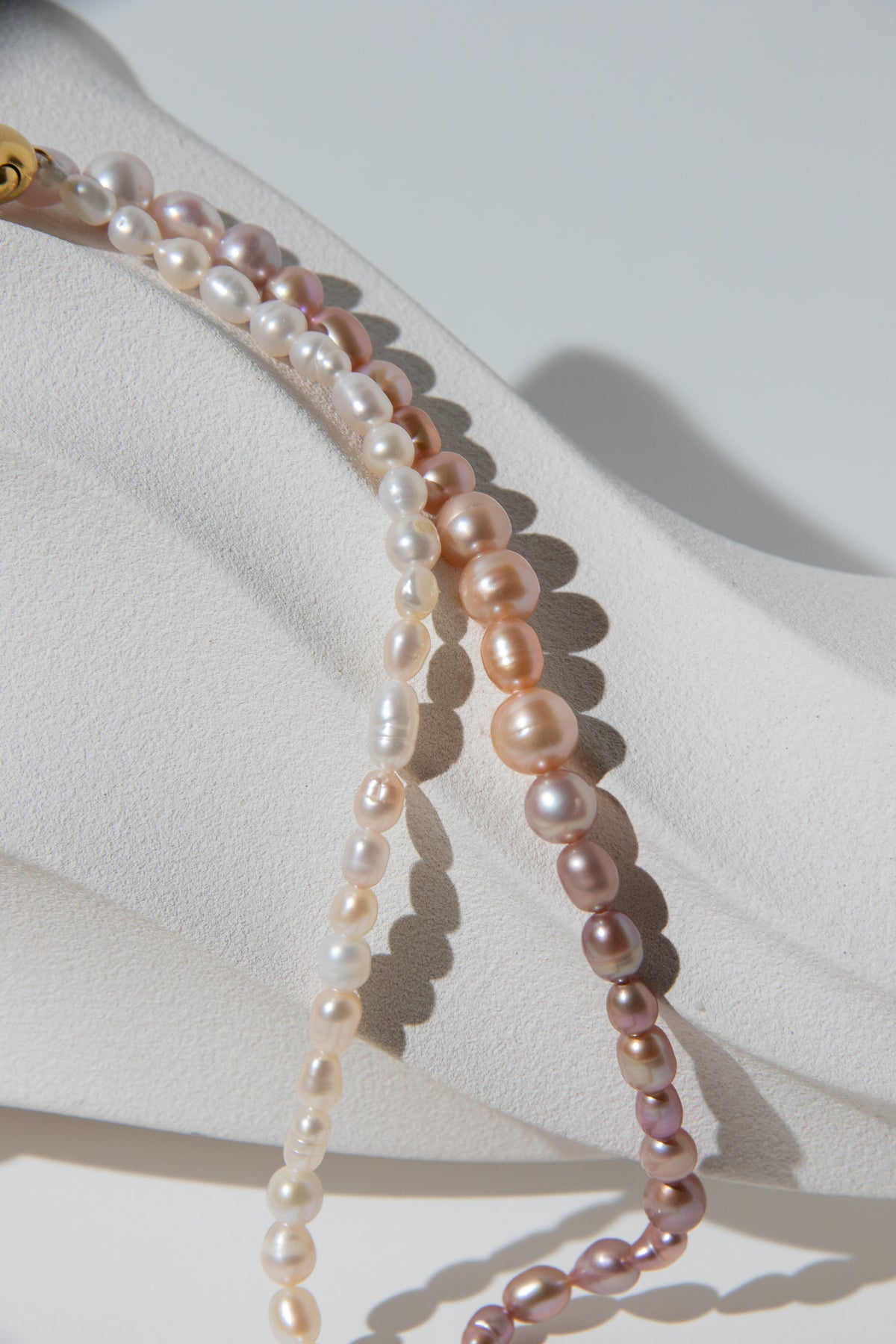 120cm long white-pink-purple natural rice pear gradient color necklace