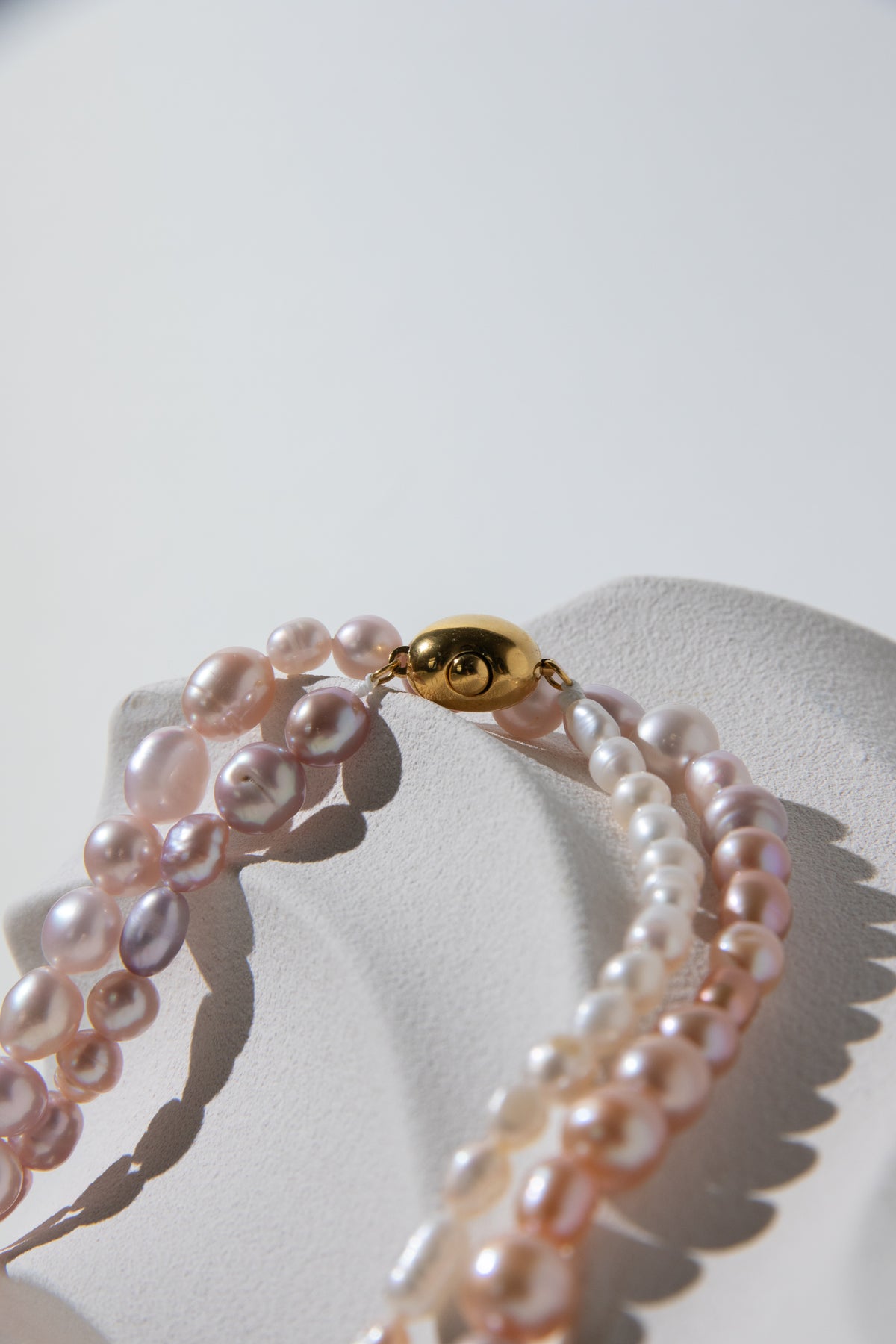 120cm long white-pink-purple natural rice pear gradient color necklace