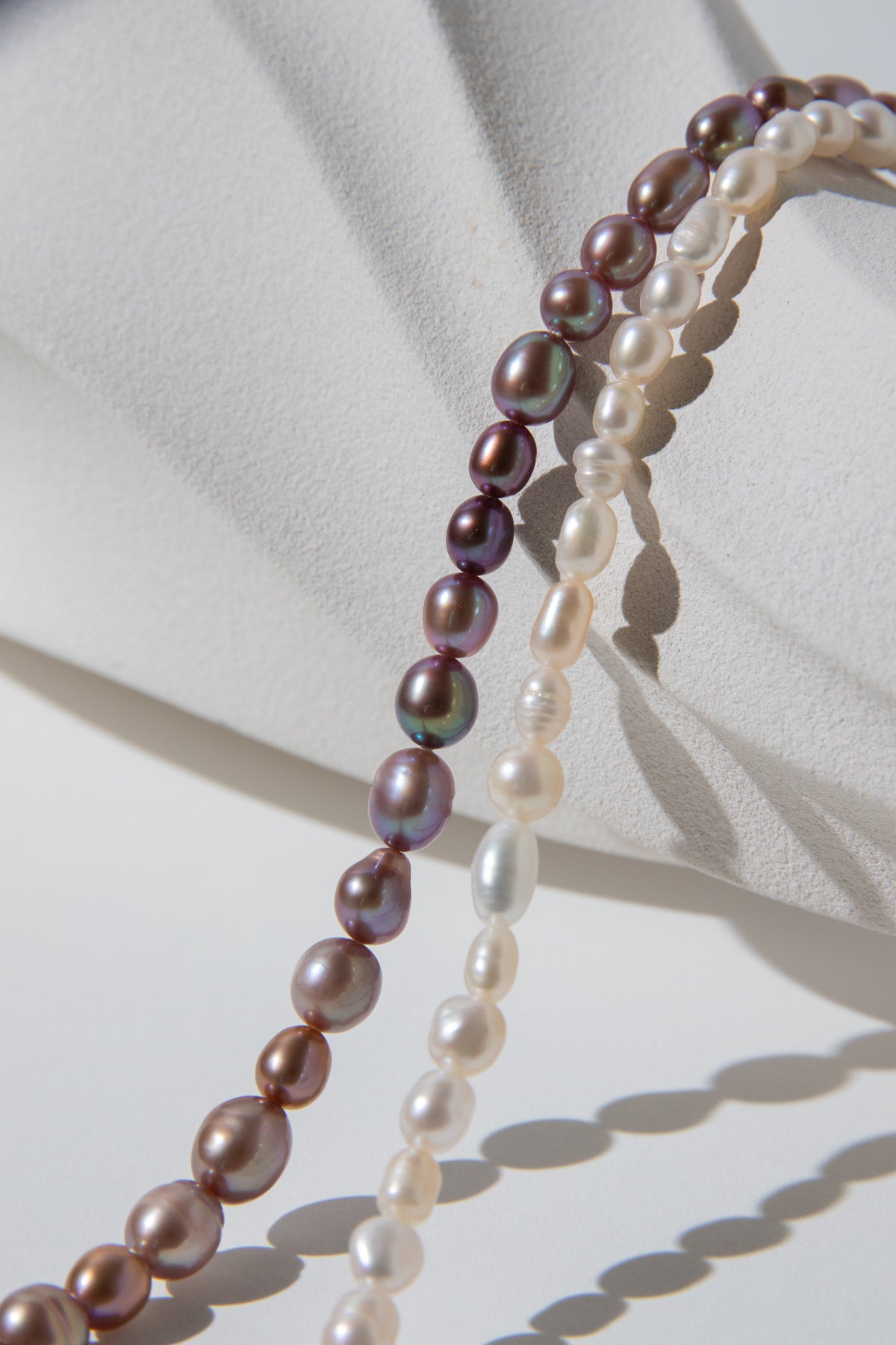 120cm long white-pink-purple natural rice pear gradient color necklace