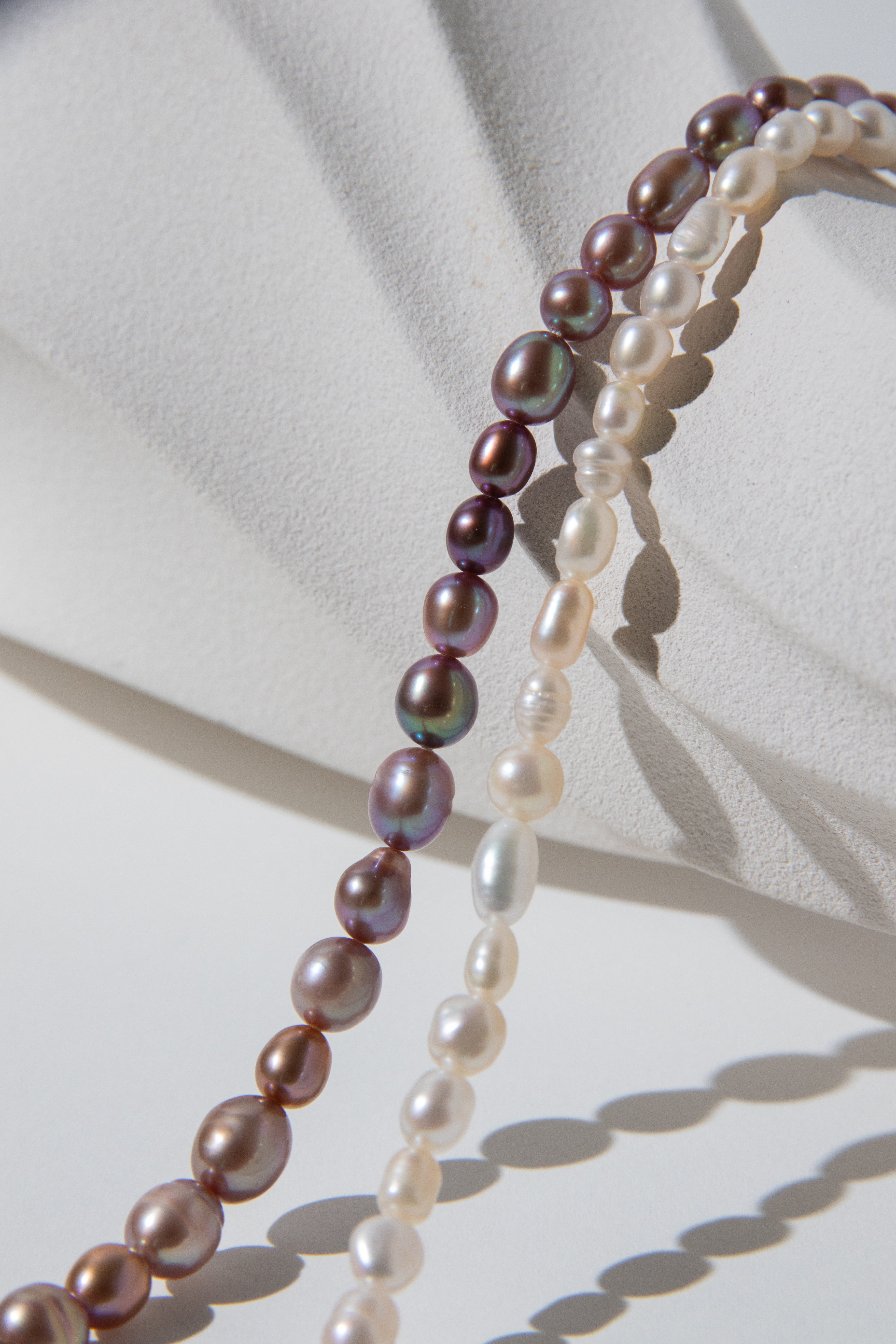120cm long white-pink-purple natural rice pear gradient color necklace
