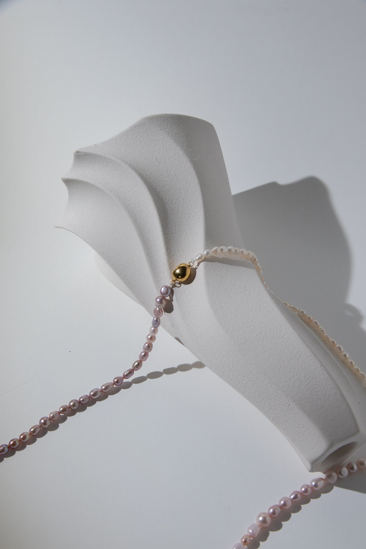 120cm long white-pink-purple natural rice pear gradient color necklace