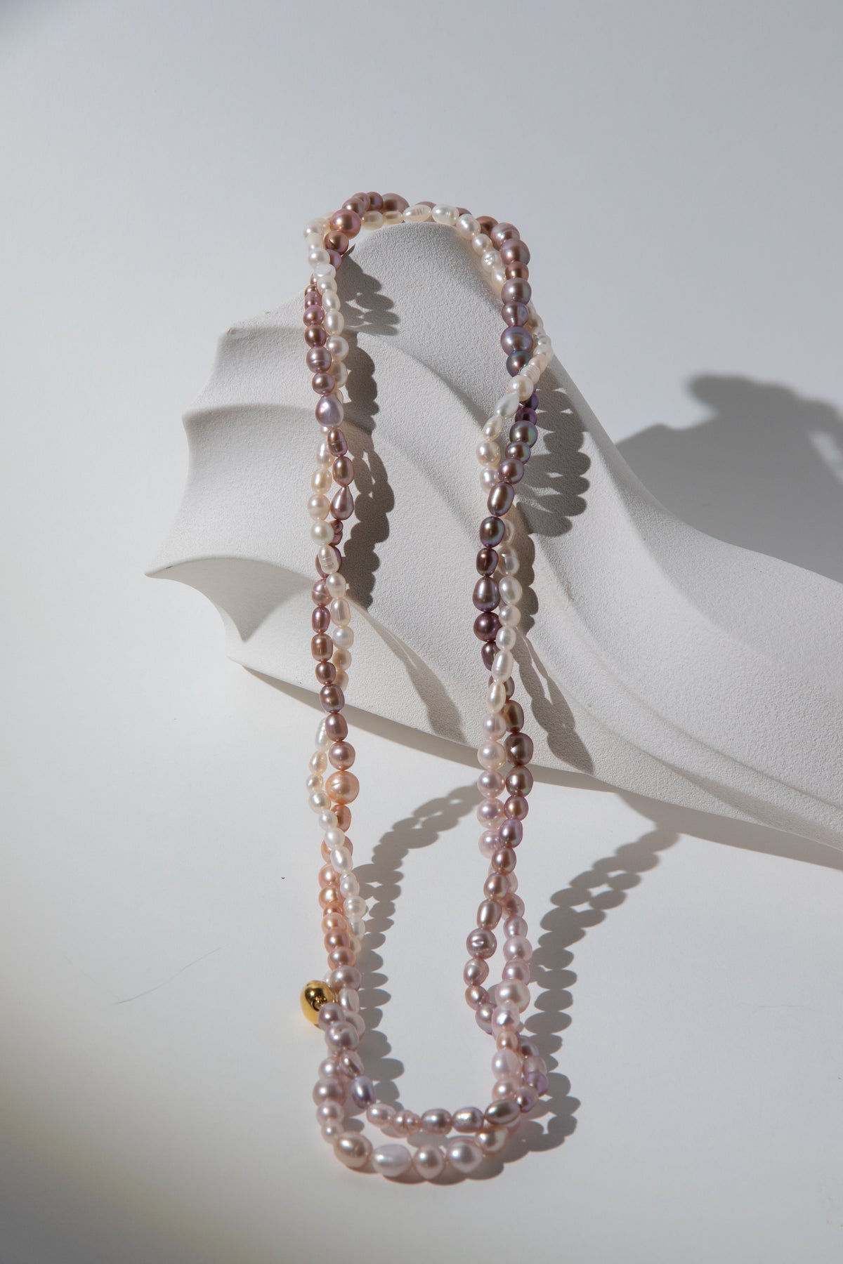 120cm long white-pink-purple natural rice pear gradient color necklace