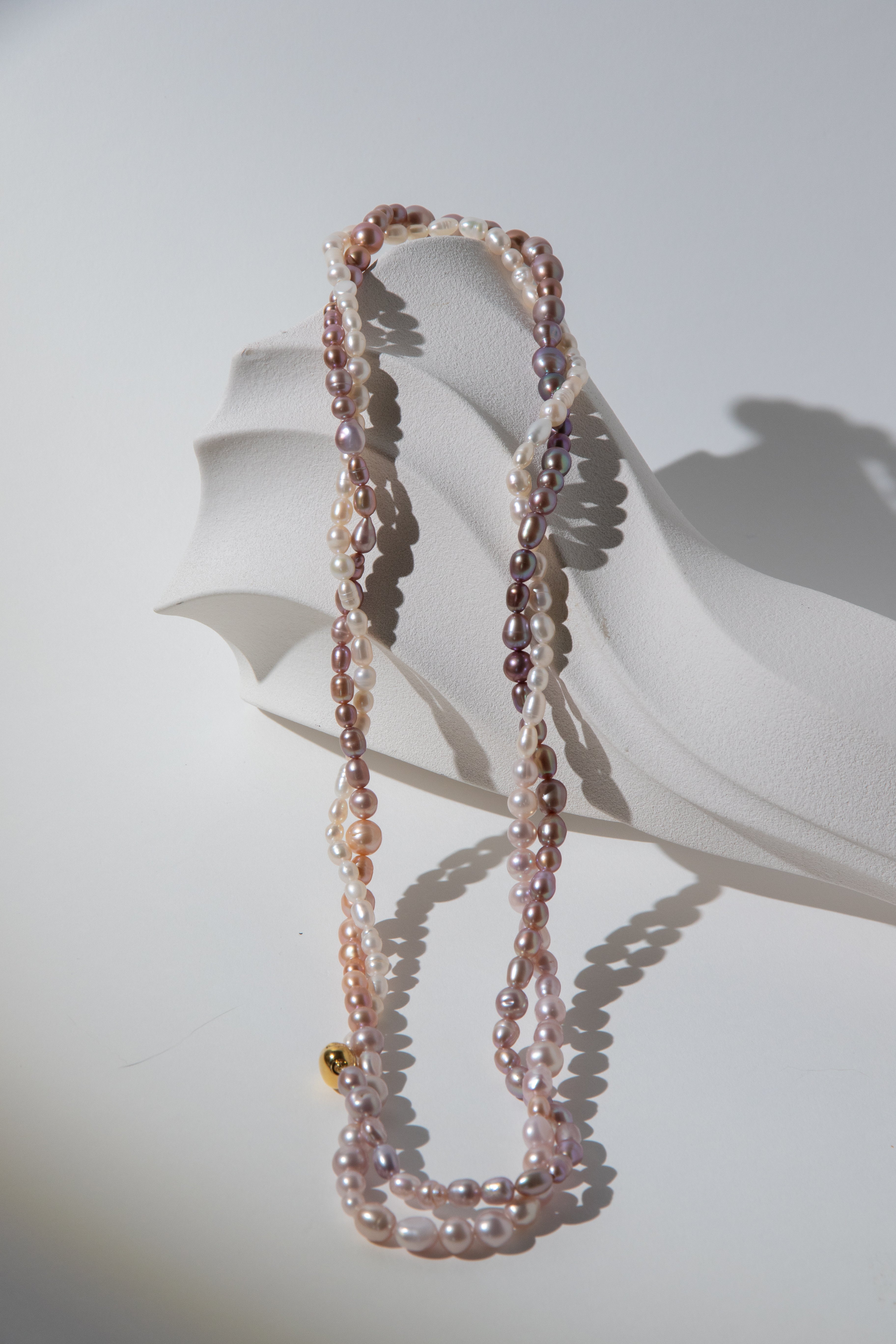 120cm long white-pink-purple natural rice pear gradient color necklace