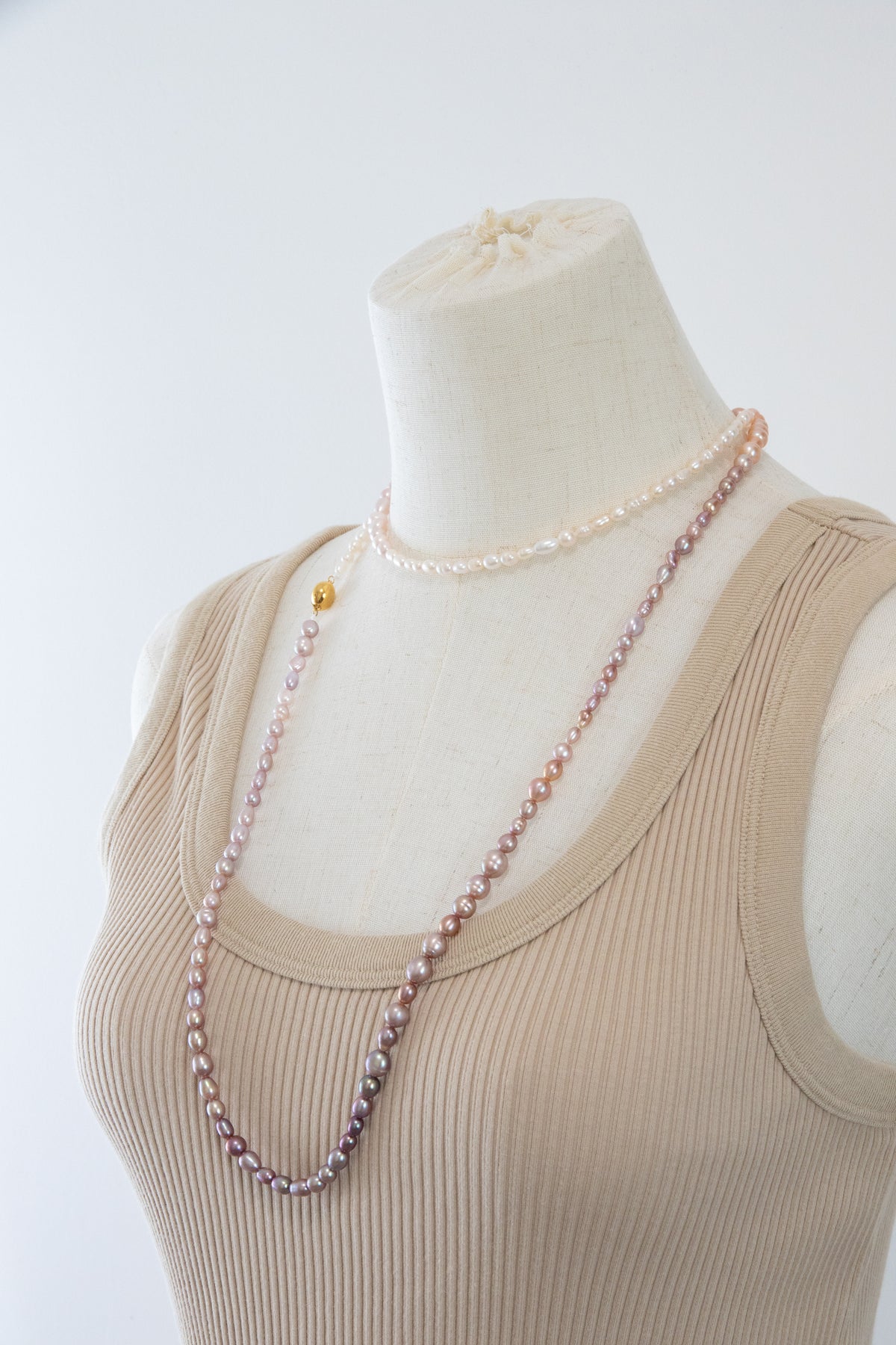 120cm long white-pink-purple natural rice pear gradient color necklace