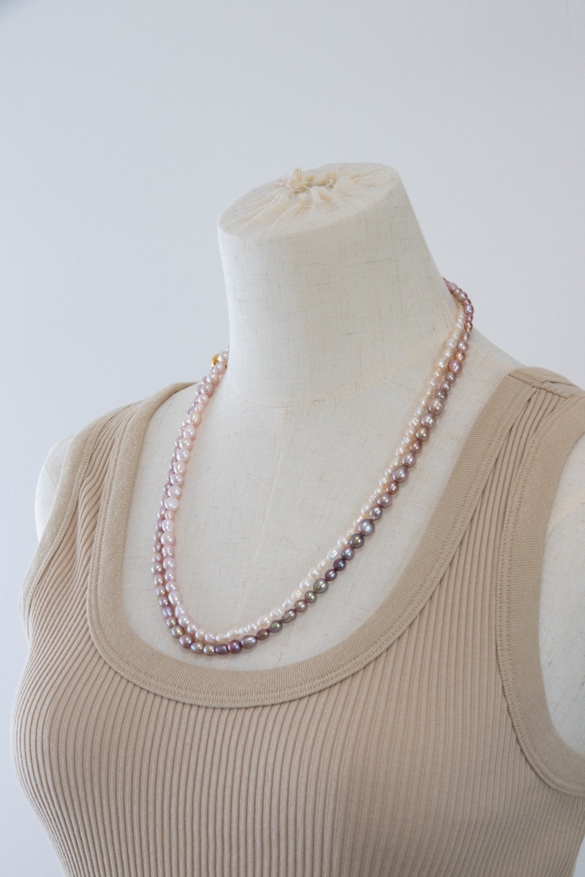 120cm long white-pink-purple natural rice pear gradient color necklace