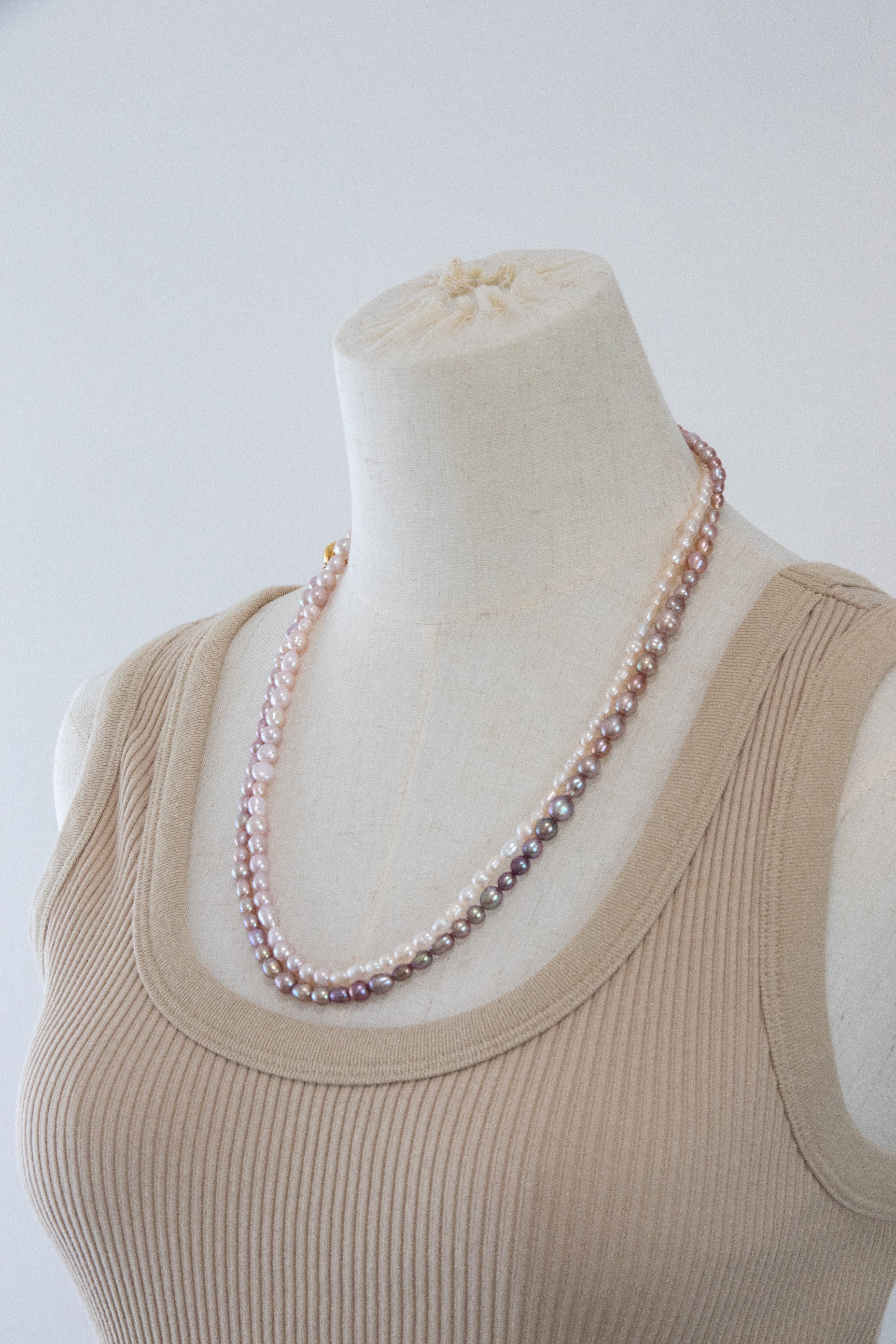 120cm long white-pink-purple natural rice pear gradient color necklace