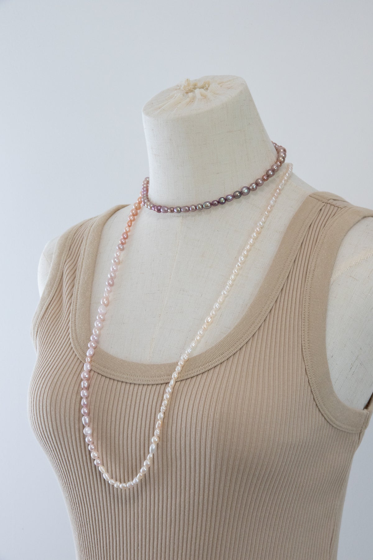 120cm long white-pink-purple natural rice pear gradient color necklace