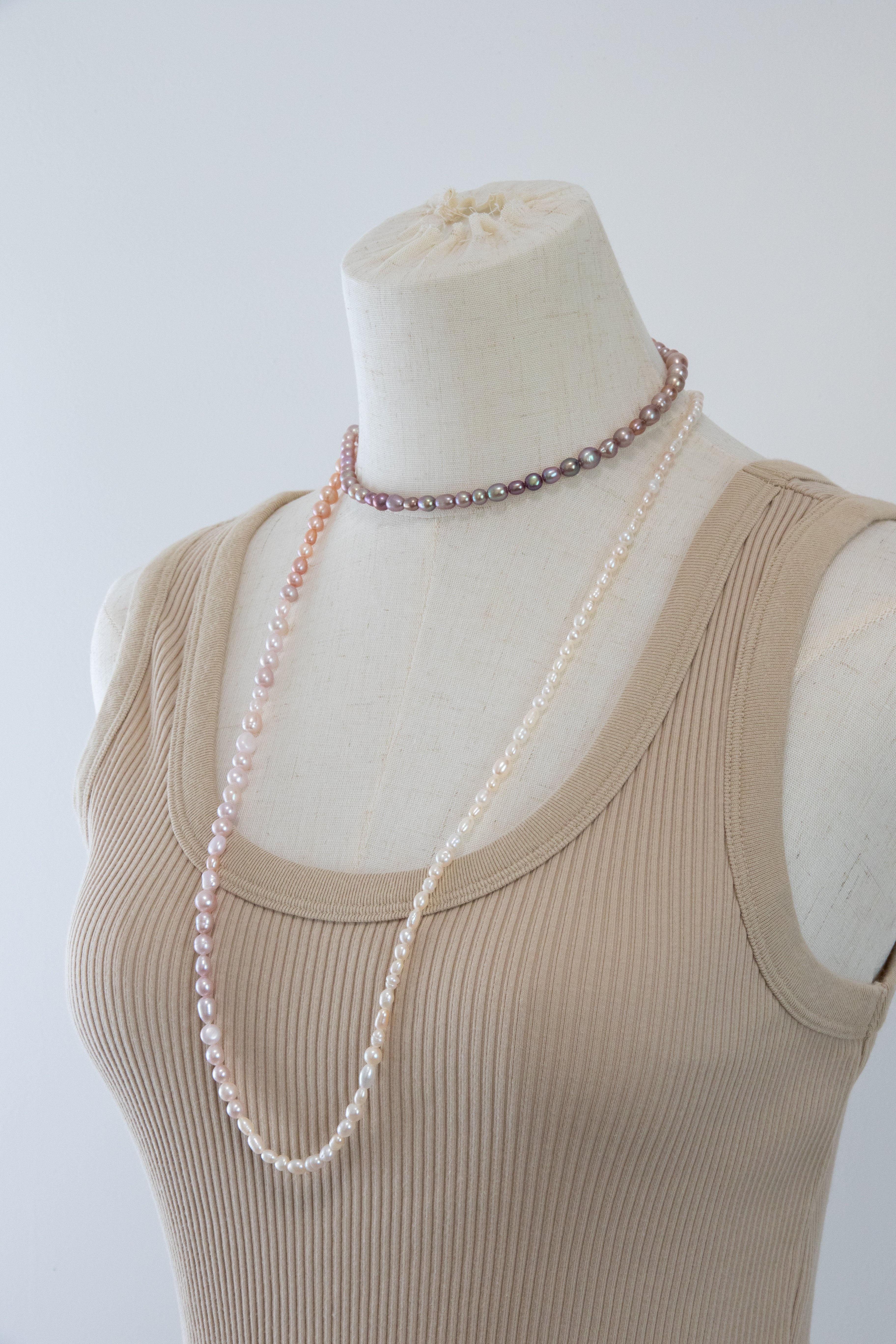 120cm long white-pink-purple natural rice pear gradient color necklace