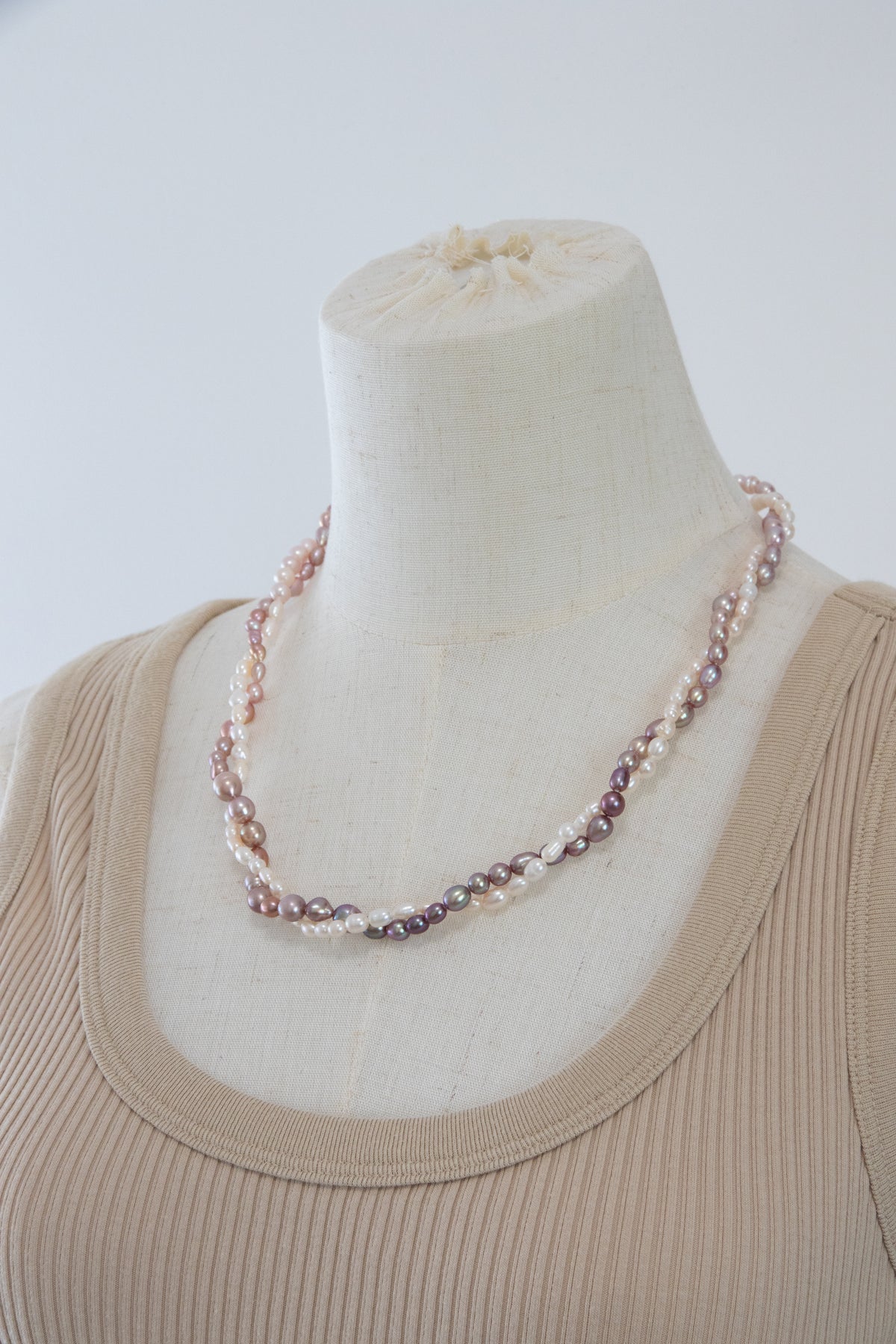 120cm long white-pink-purple natural rice pear gradient color necklace