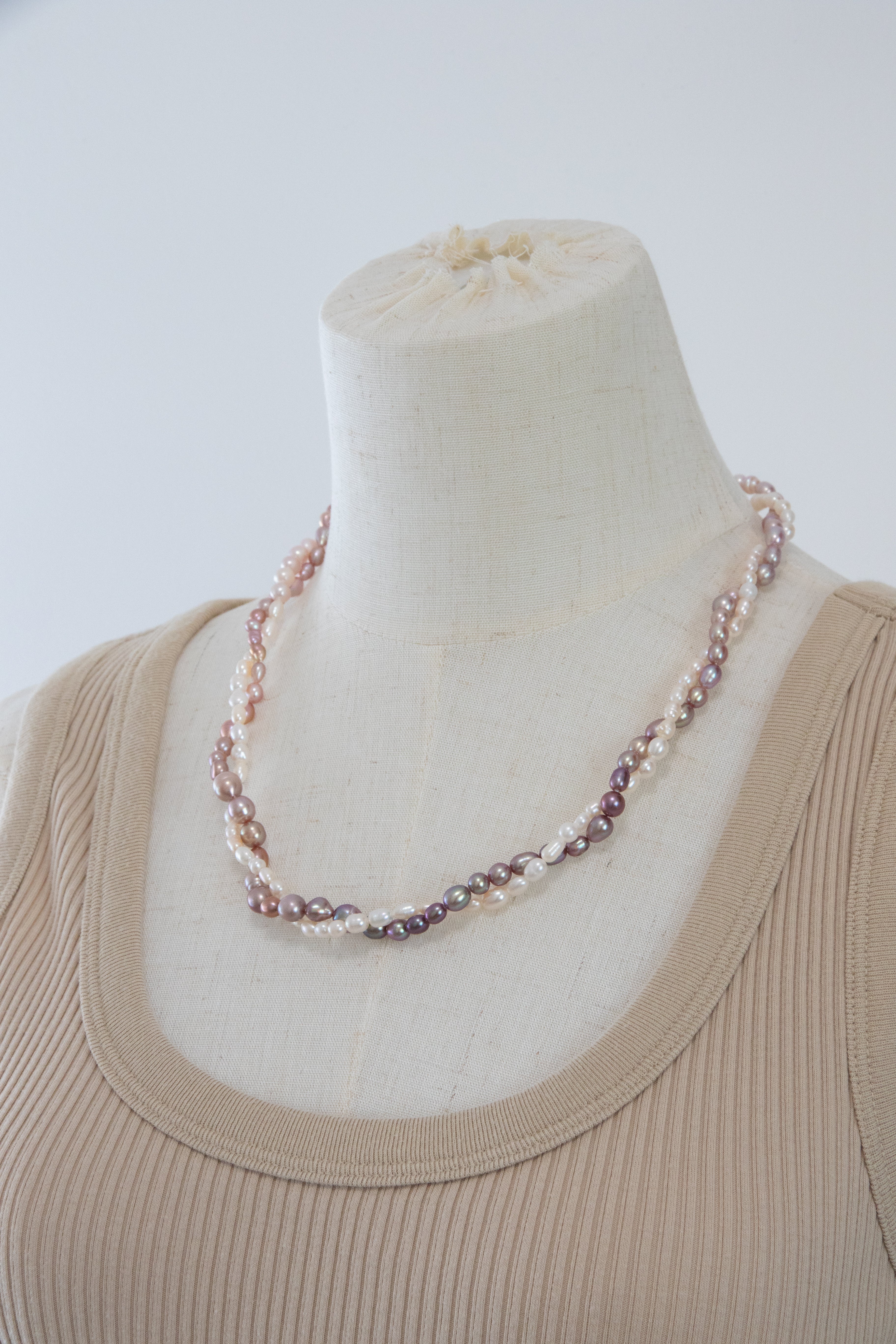 120cm long white-pink-purple natural rice pear gradient color necklace