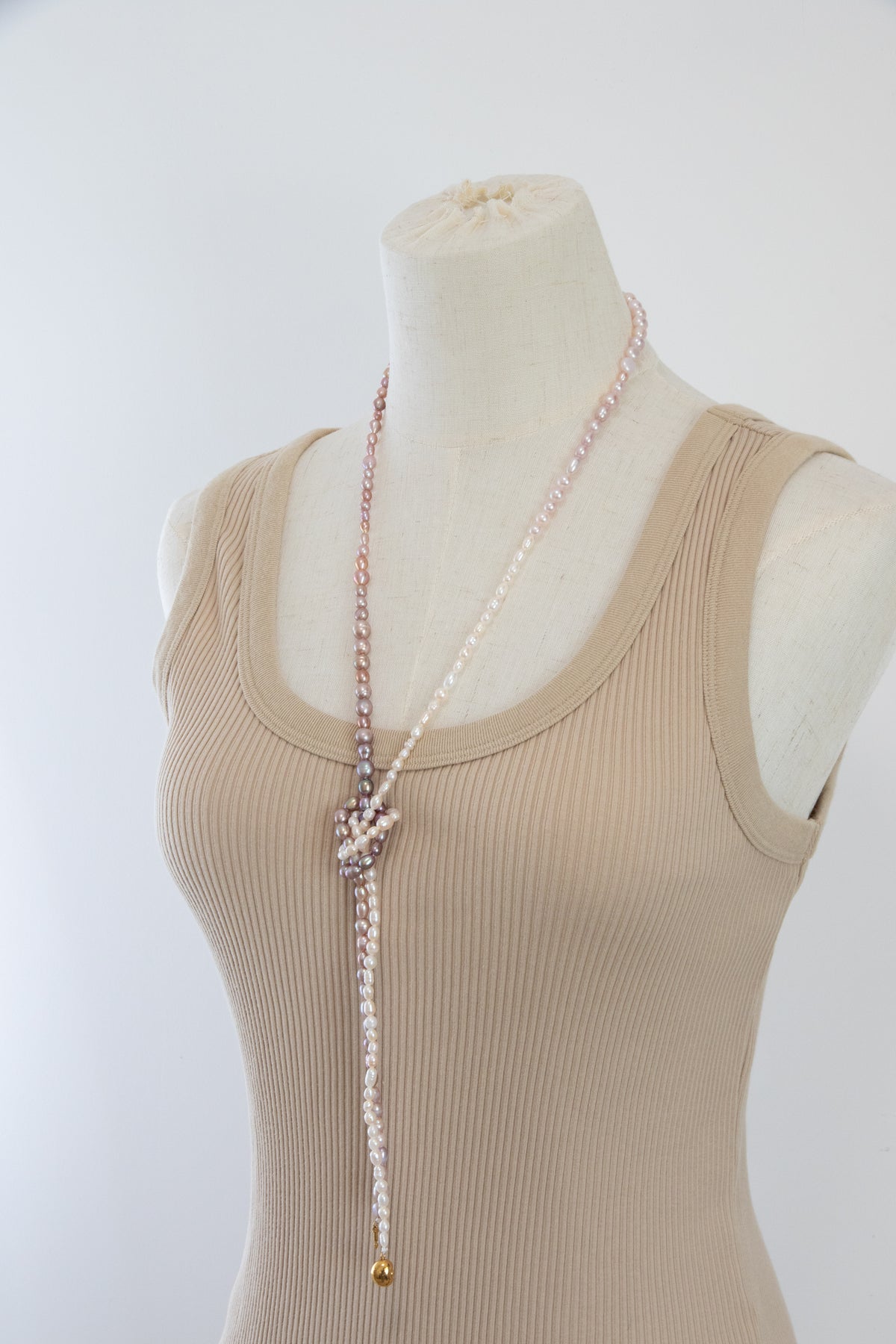 120cm long white-pink-purple natural rice pear gradient color necklace