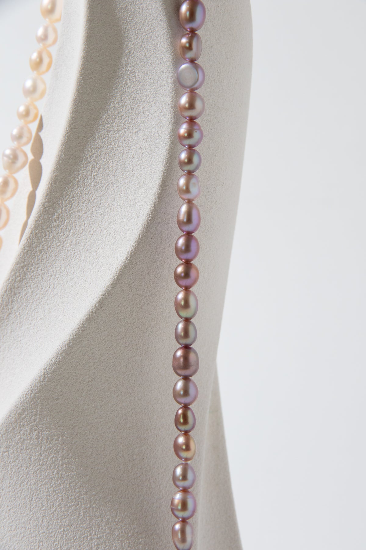 90cm long natural white and purple rice pearl long necklace