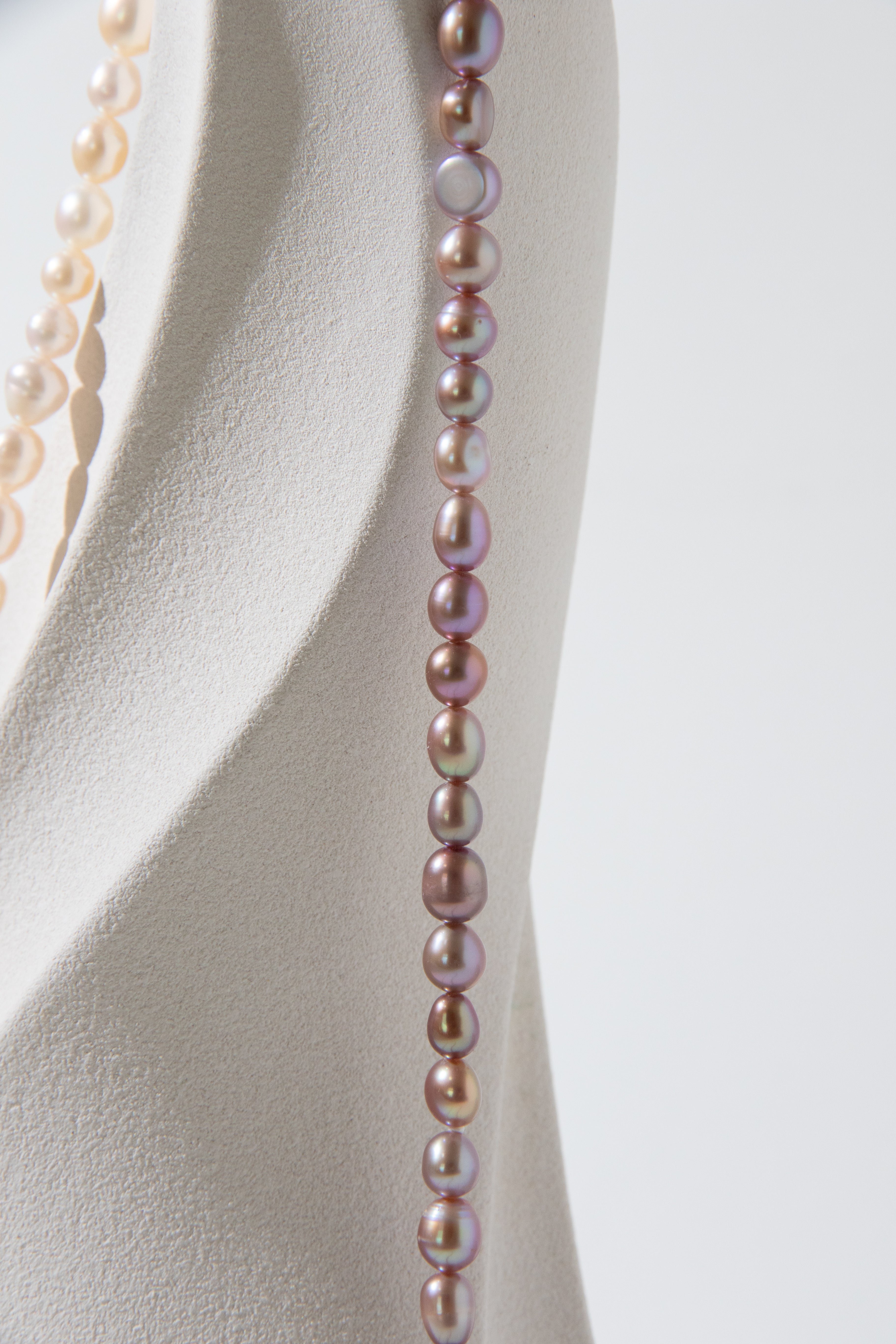 90cm long natural white and purple rice pearl long necklace