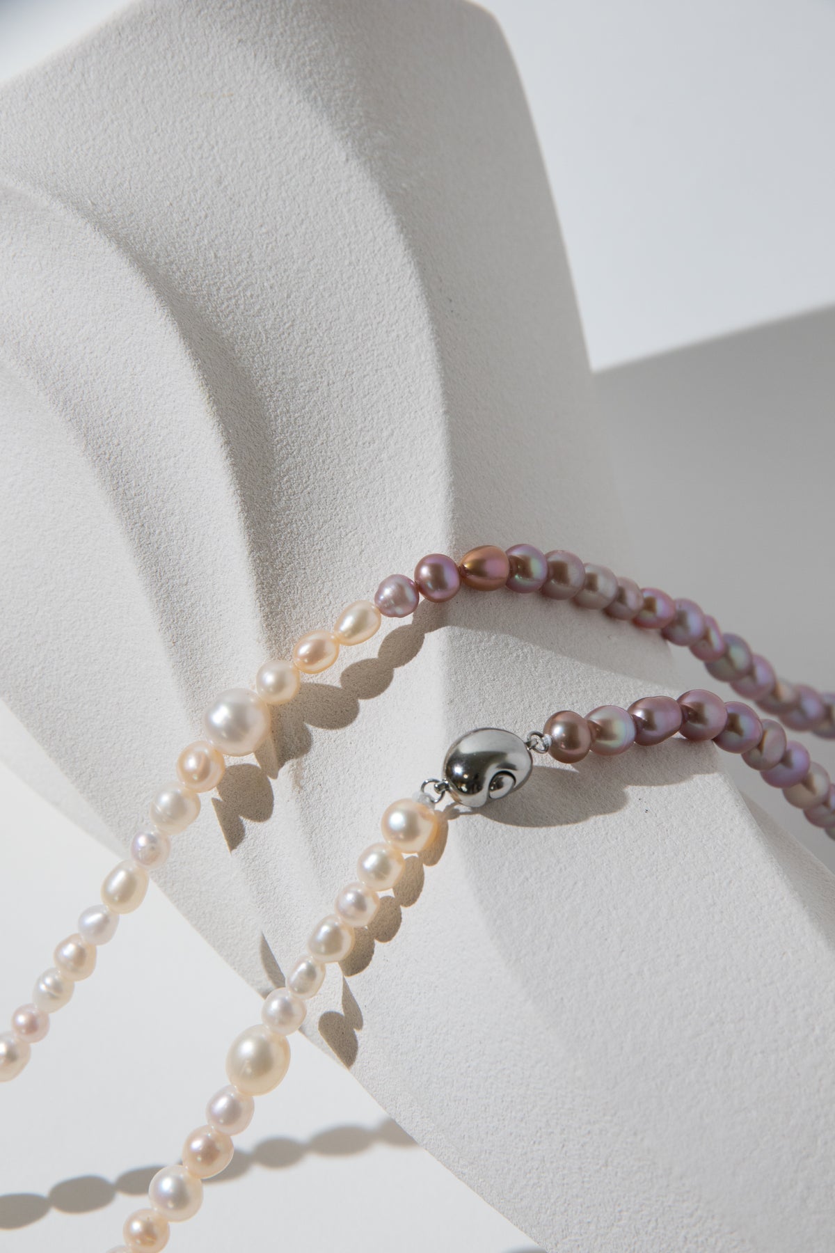 90cm long natural white and purple rice pearl long necklace