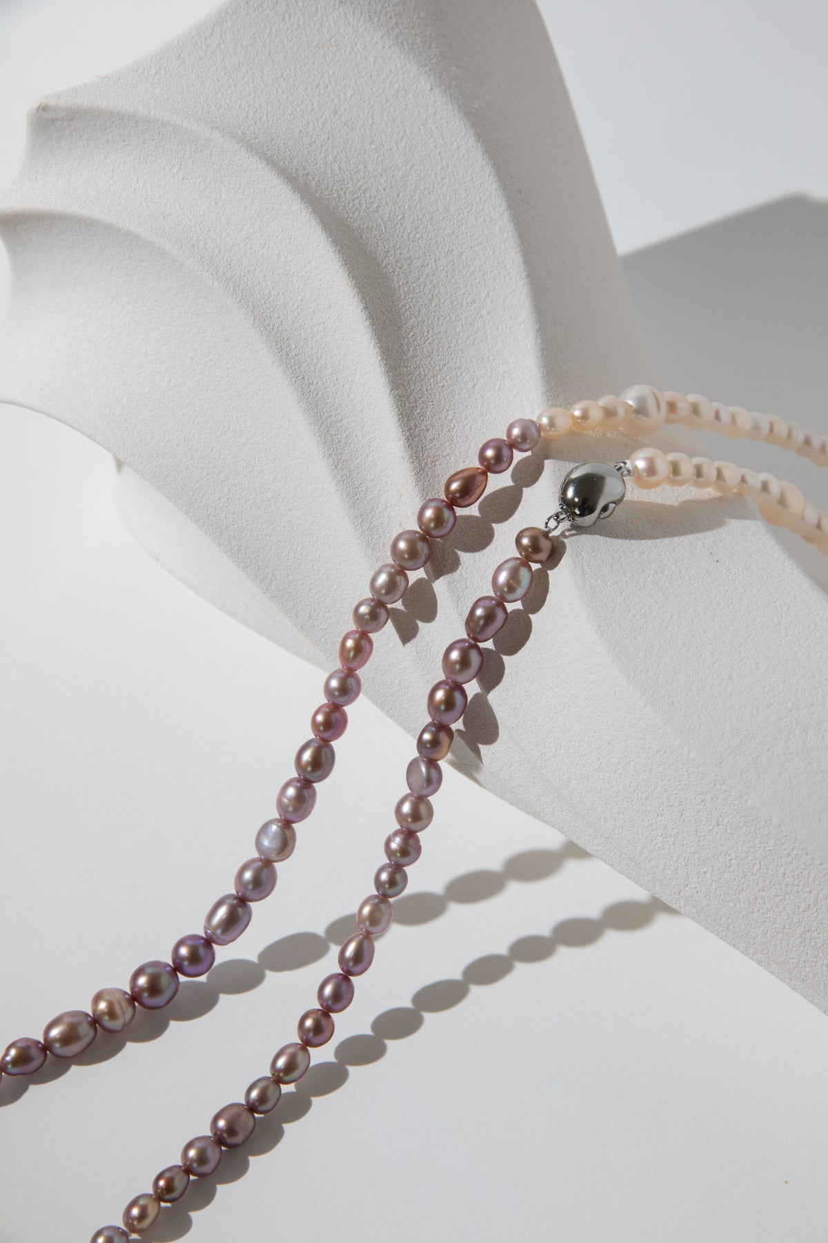 90cm long natural white and purple rice pearl long necklace